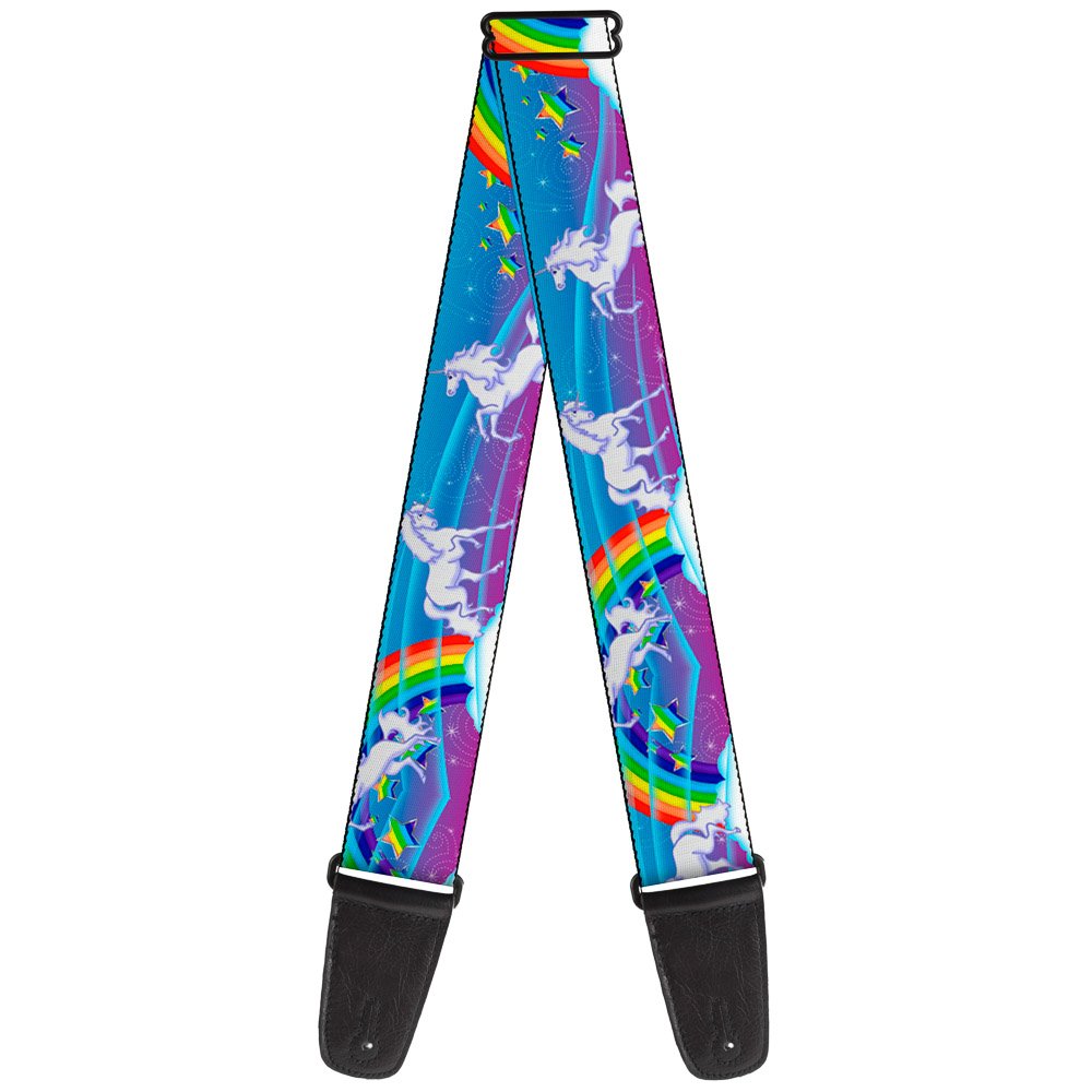 Buckle-Down Guitar Strap Unicorns Rainbows Stars Blue Rainbow White 2 Inches Wide