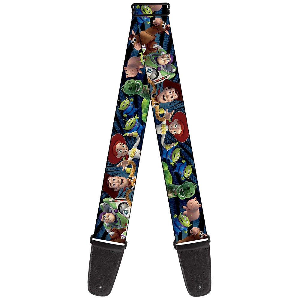 Disney Guitar Strap, Toy Story Characters Running Denim Rays, 2 Inches Wide
