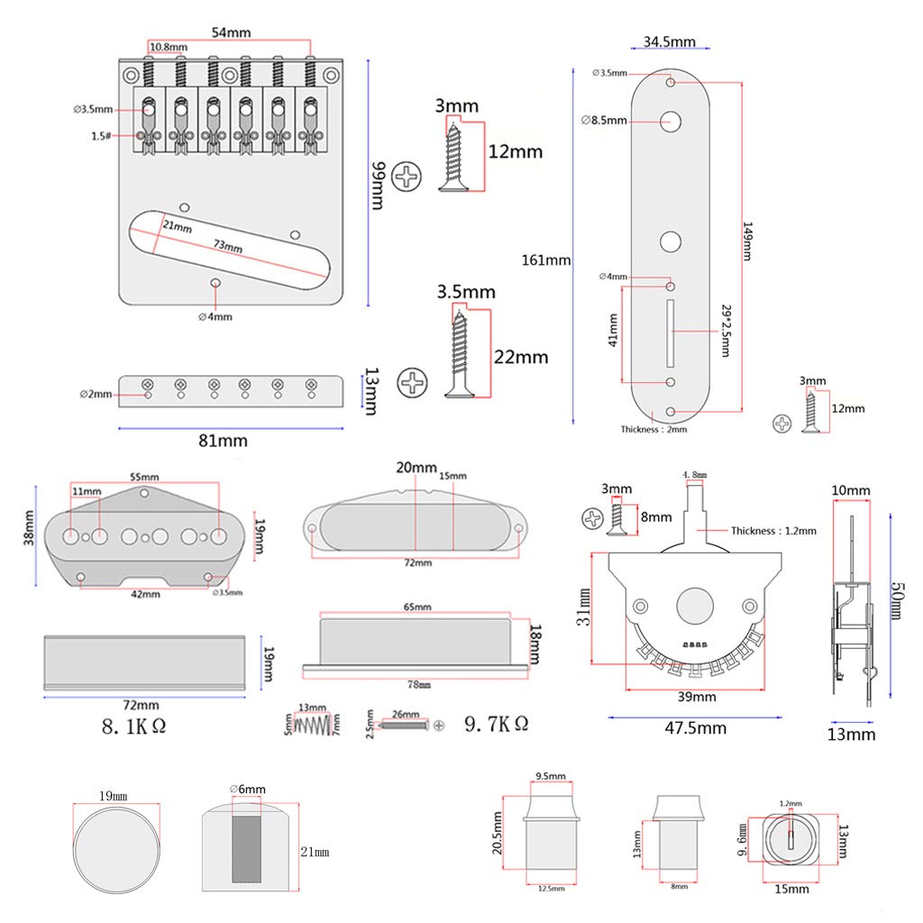 Alnicov 6 Strings Saddle Bridge Plate, 3 Way Switch Control Plate, Neck Pickup Set for Fender Telecaster Electric Guitars Replac