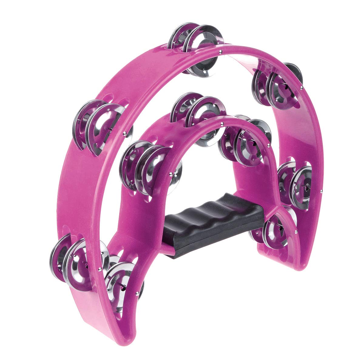 Half Moon Musical Tambourine Double Row Metal Jingles Hand Held Percussion Drum Multicolor for KTV Party with Ergonomic Handle G