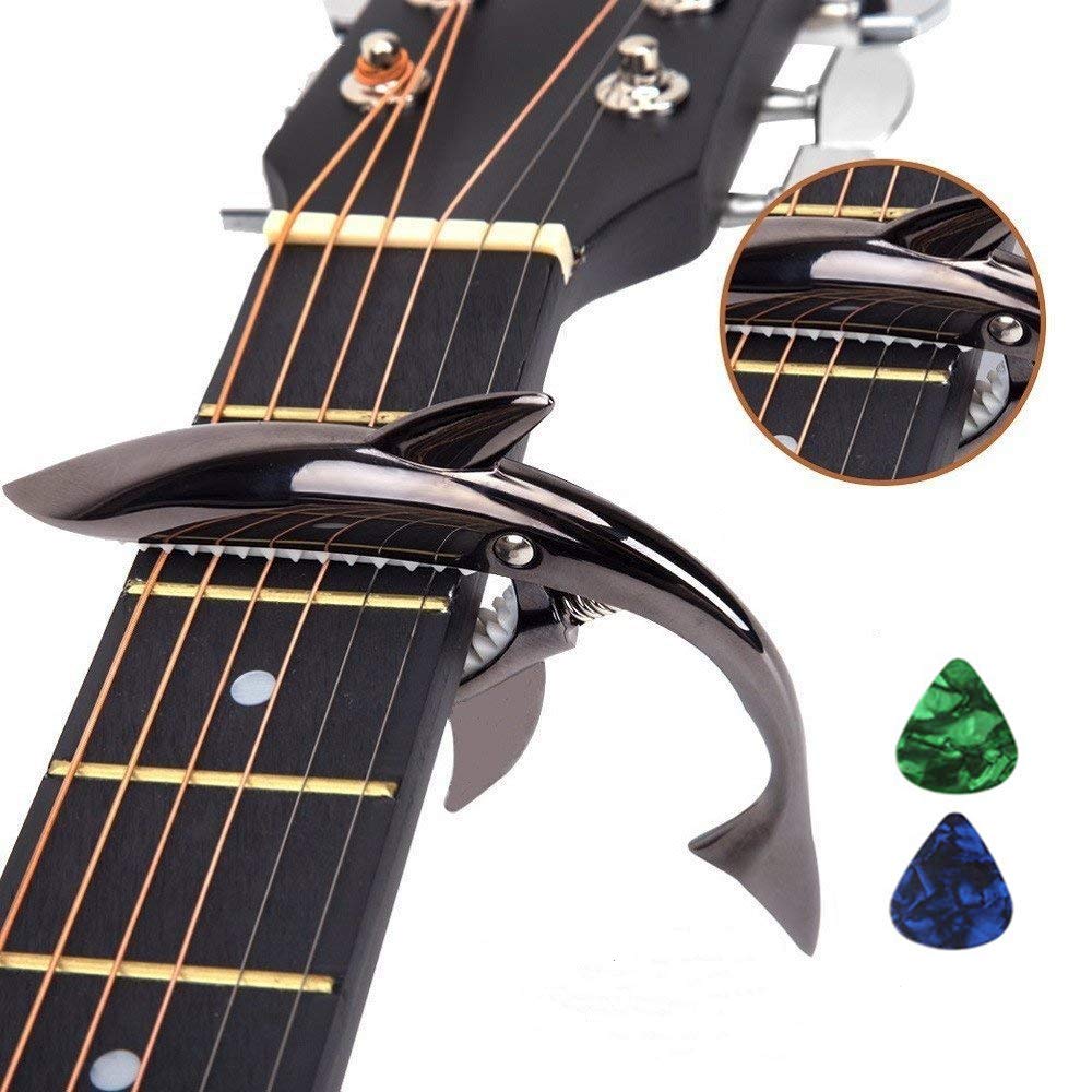 Imelod Zinc Alloy Guitar Capo Shark Capo for Acoustic and Electric Guitar with Good Hand Feeling, No Fret Buzz and Durable(Black