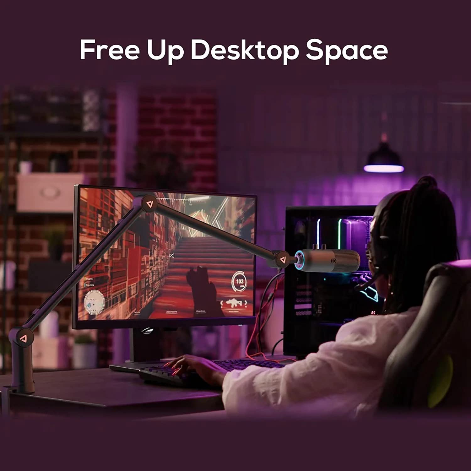 Boom Arm Microphone Stand, THRONMAX S3 Adjustable 360 Rotatable Microphone Arm, Mic Arm Desk, Built-in Cable Management For Reco