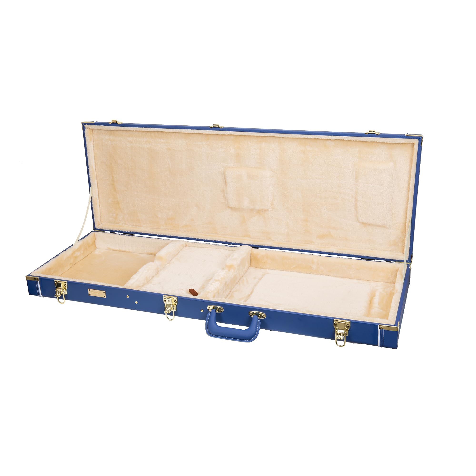Crossrock Rectangular Wooden Electric Guitar Case for Jazzmaster & Jaguar | Vibrant Blue Faux Leather, Beige Plush Interior, Loc