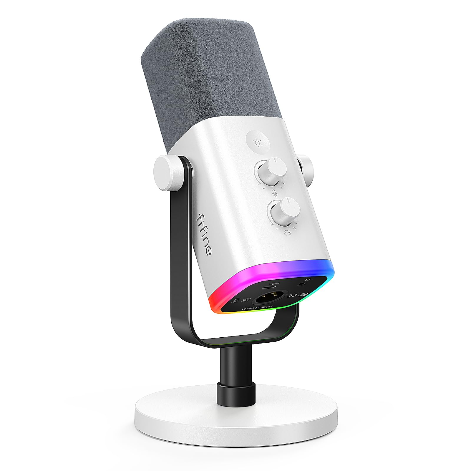 FIFINE XLR/USB Gaming Microphone for Streaming Podcasting, PC Computer RGB Mic, with Gain Knob, Mute Button, Monitoring Jack, Ga