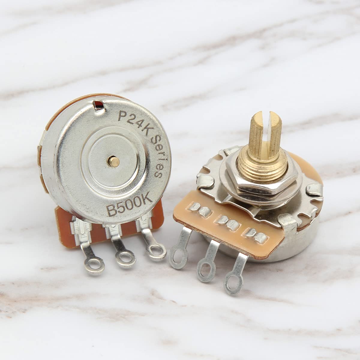 FLEOR 500K Linear Pots 15.5mm Short Split Shaft Guitar Potentiometer, Pack of 2