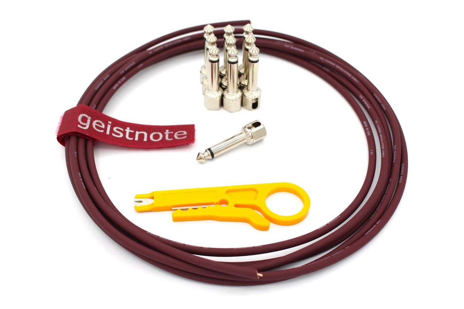 Geistnote'S Evidence Audio The Monorail, Burgundy Cable, Sis (Solderless) Pedalboard Kit - 10 Sis Plugs/10 Feet Of Burgundy Mono