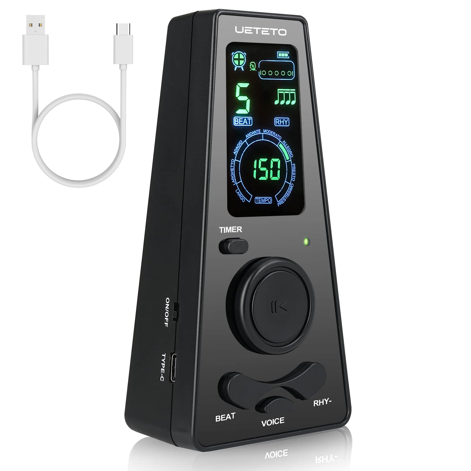 Ueteto Digital Metronome with Timer, English Vocal Counting, One Touch Operation and Easily Readable Color Display Electronic Me