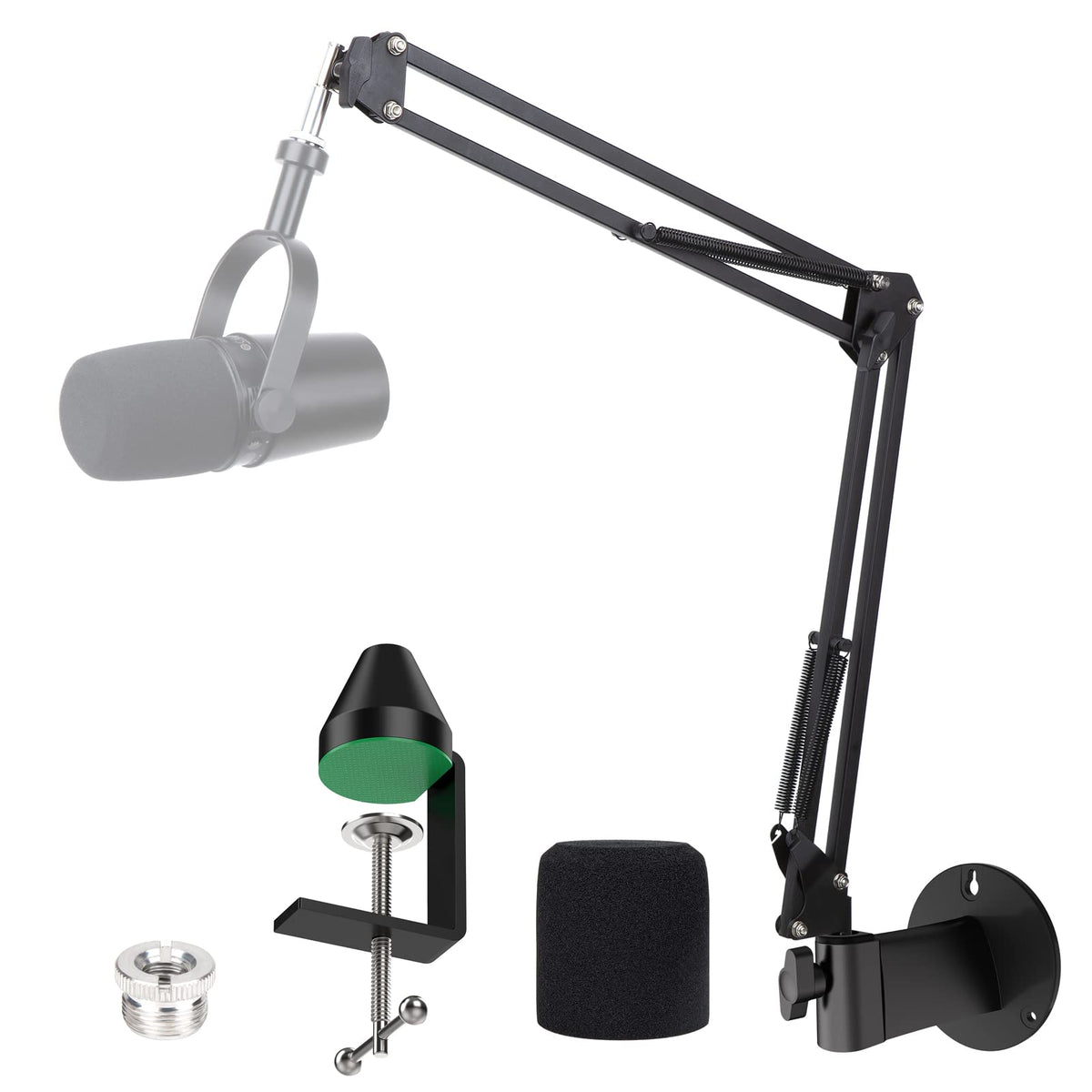 Youshares Mv7 Wall Mount Boom Arm Stand With Mic Windscreen And Table Mount Clamp, Mic Stand Arm With Pop Filter Compatible With