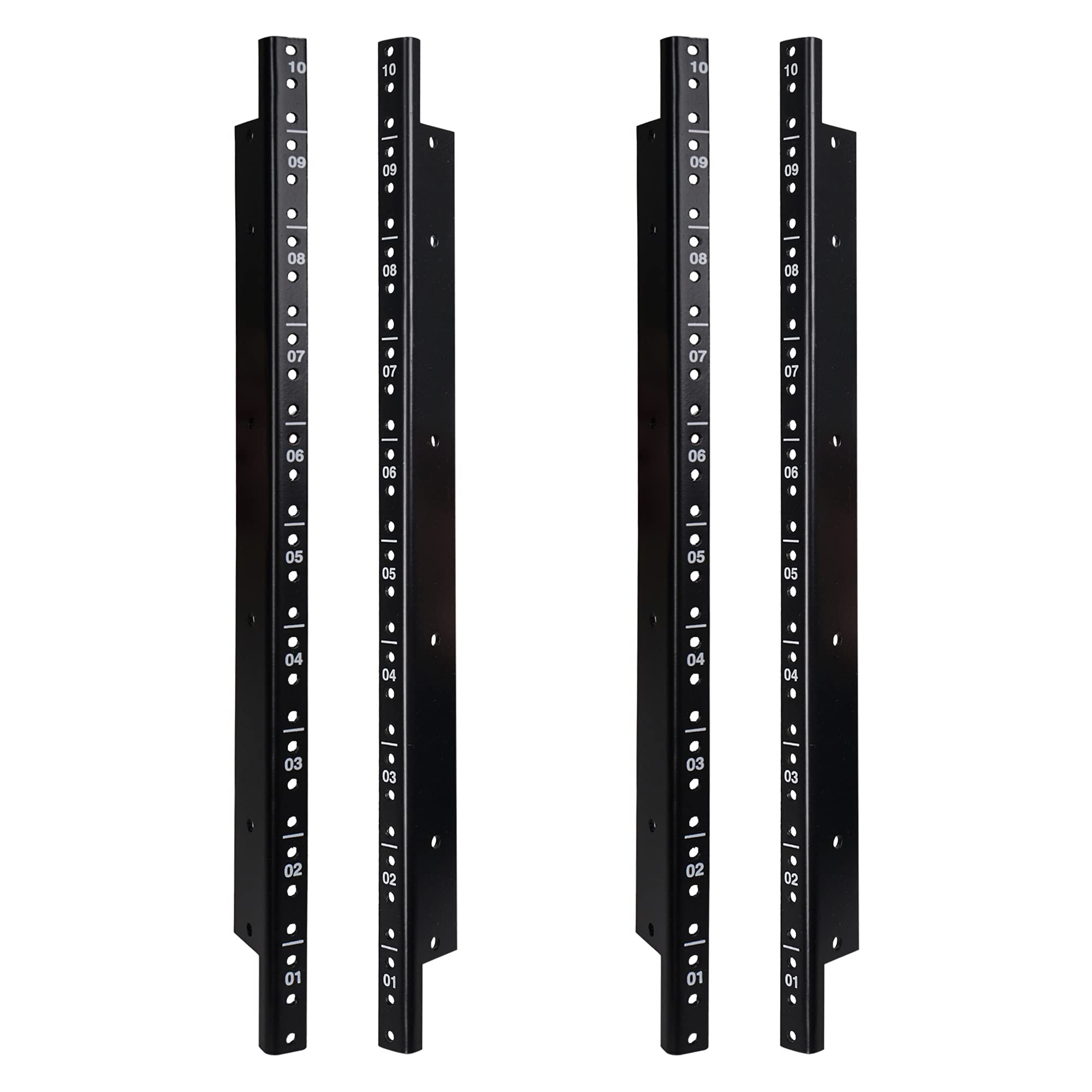 Sound Town 4-Pack 10U Steel Rack Rails, with Black Powder Coated Finish and Screws (ST-RR-10UX2)