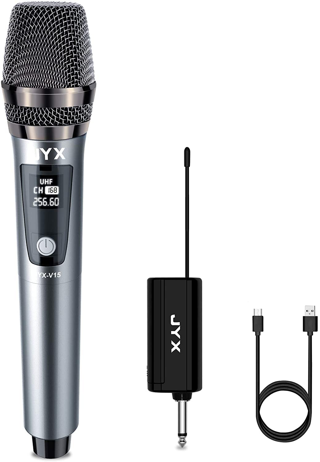 JYX Wireless Microphone, Professional UHF Metal Handheld Dynamic Mic System with Rechargeable Receiver 1/4''(6.35mm) Plug, for A