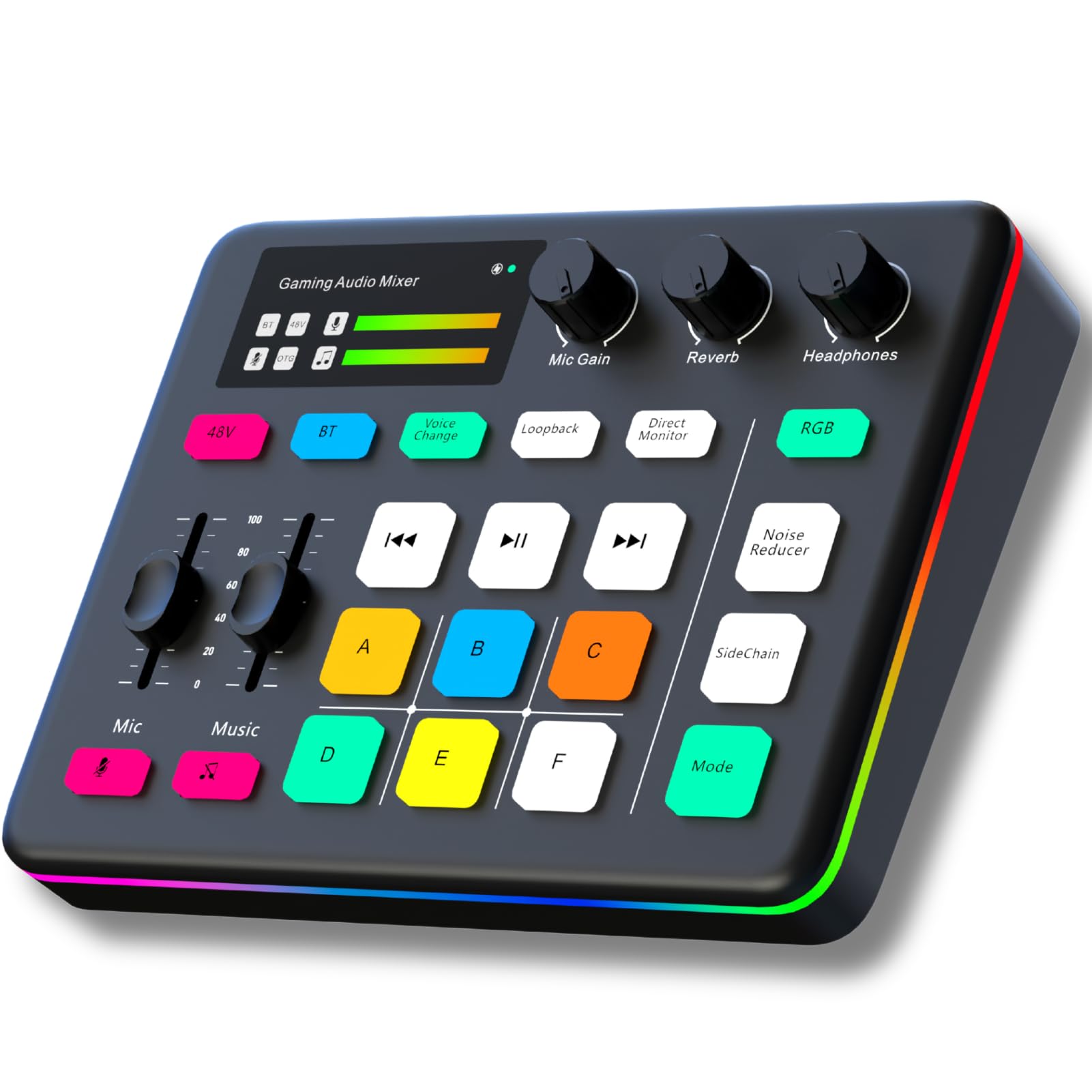 HOSONGIN Gaming Audio Mixer, Audio Interface with Pro-preamp, Voice Changer & DJ Mixer Effects, 48V Phantom Power, Bluetooth & R