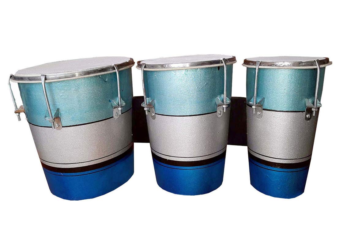 Ganpati Traders 8 Inch Professional Three Piece Hand Made Mango Wooden Bango Drum Set (Yellow & Black)