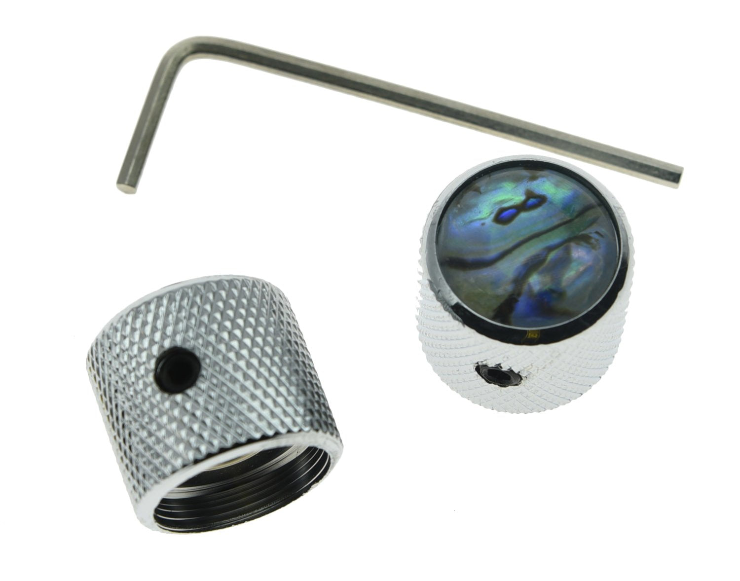 KAISH Chrome Set of 2 Abalone Top Guitar Knobs Dome Knobs Bass Knob with Set Screw for Tele/Telecaster