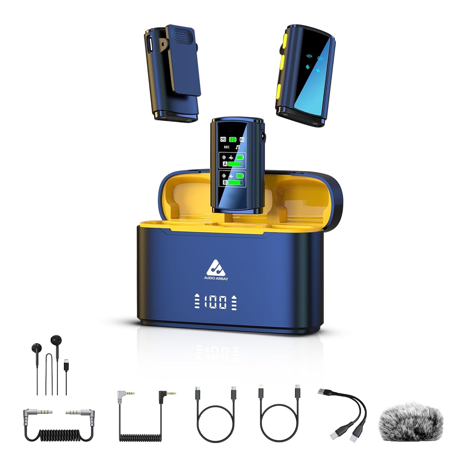 Audio Array Am-W21 Dual Wireless Lapel Microphones | Tft Card Recording, Noise Cancellation & Echo | Android, Ios, Dslr, Laptops