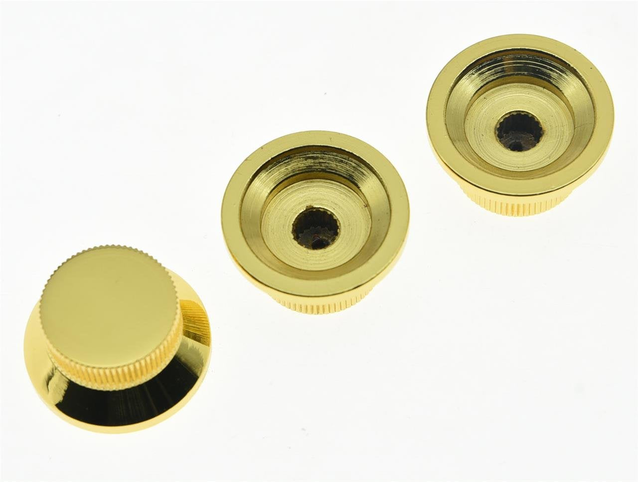 KAISH 3pcs Gold Metal Bell Knobs Push On ST Strat Guitar Top Hat Knob for 5.8mm Split Shafts