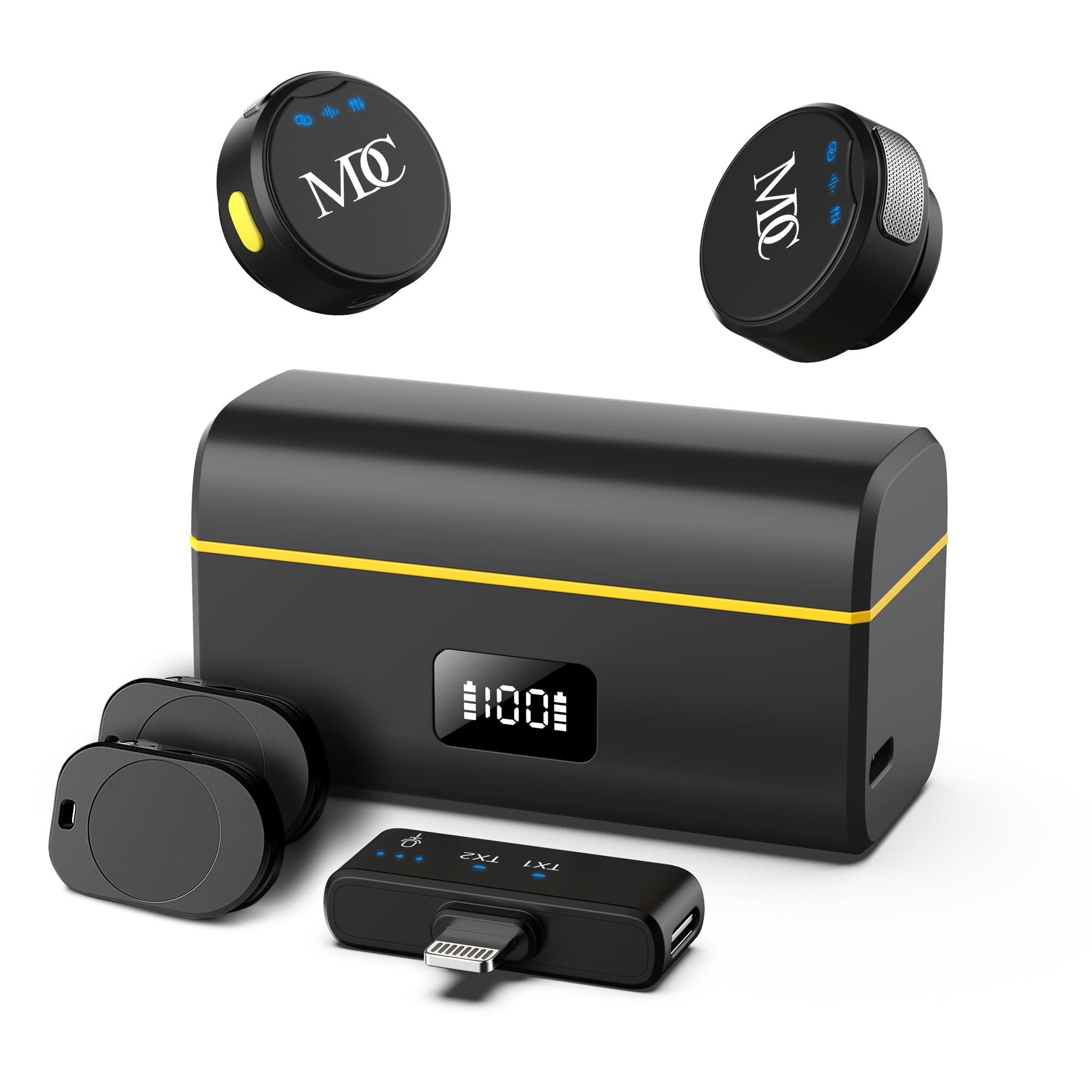 ODPPVAC M9 Wireless Lavalier Microphone for iPhone, Lightning Receiver, Button Size, Mini, Noise Cancellation, 500ft Range, 23H 