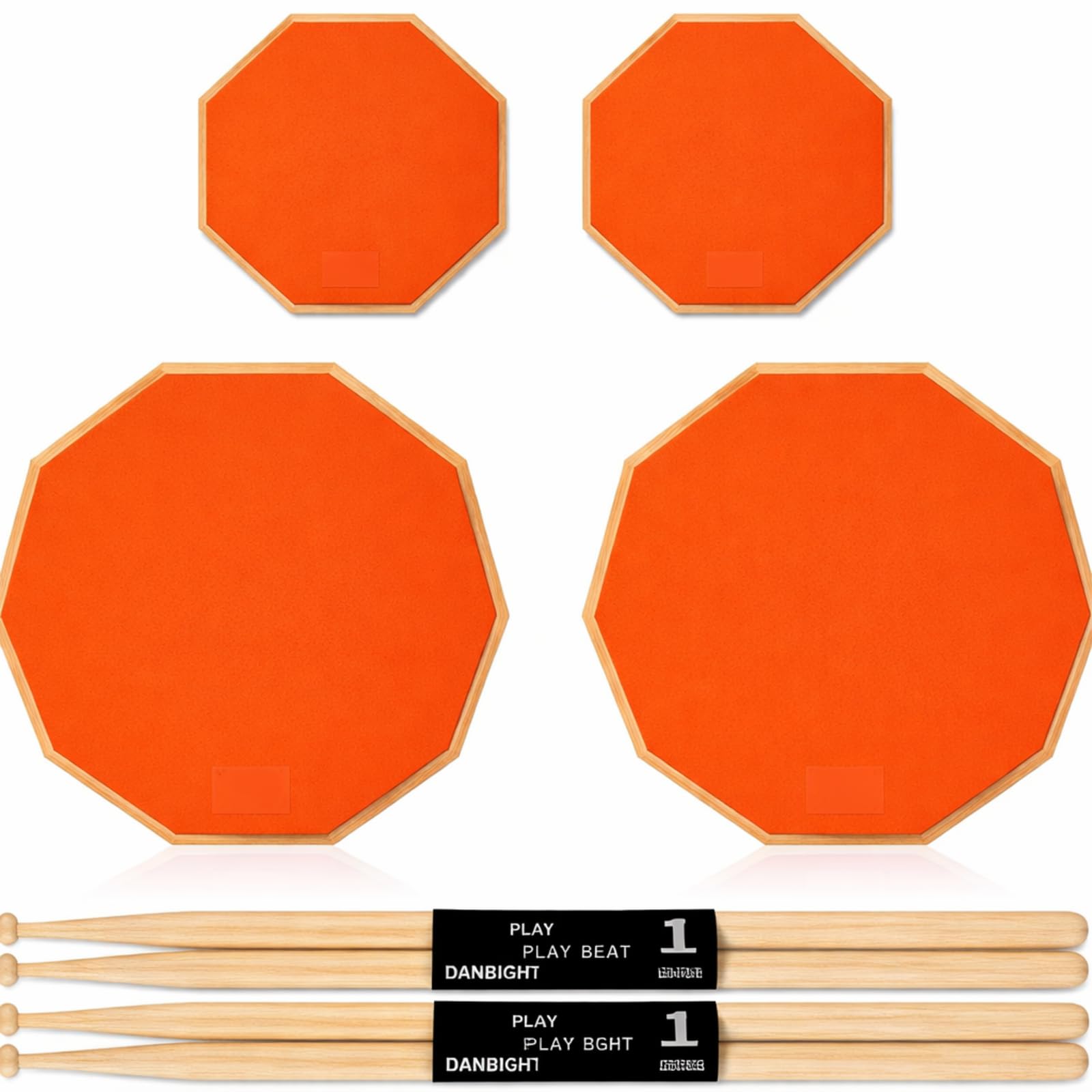 Maasechs 8 Pieces Drum Practice Pad and Sticks Set 12 Inch, 8 Inch Double Sided Silent Snare Pads with 2 Pairs 5a Drum Sticks fo
