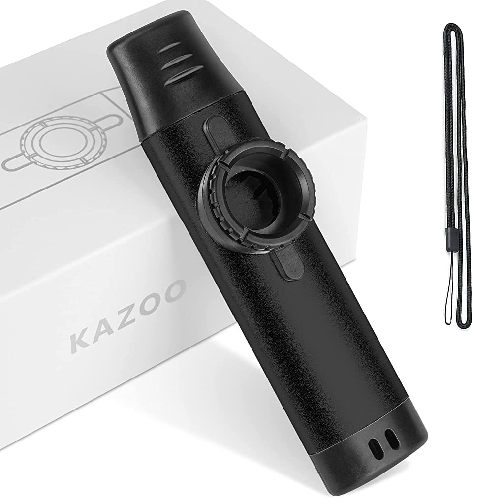 HASTHIP Metal Kazoo Musical Instrument, Aluminum Alloy Kazoo with 5 Replaceable Kazoo Membranes, Lanyard, Mouthpiece Cover, Easy