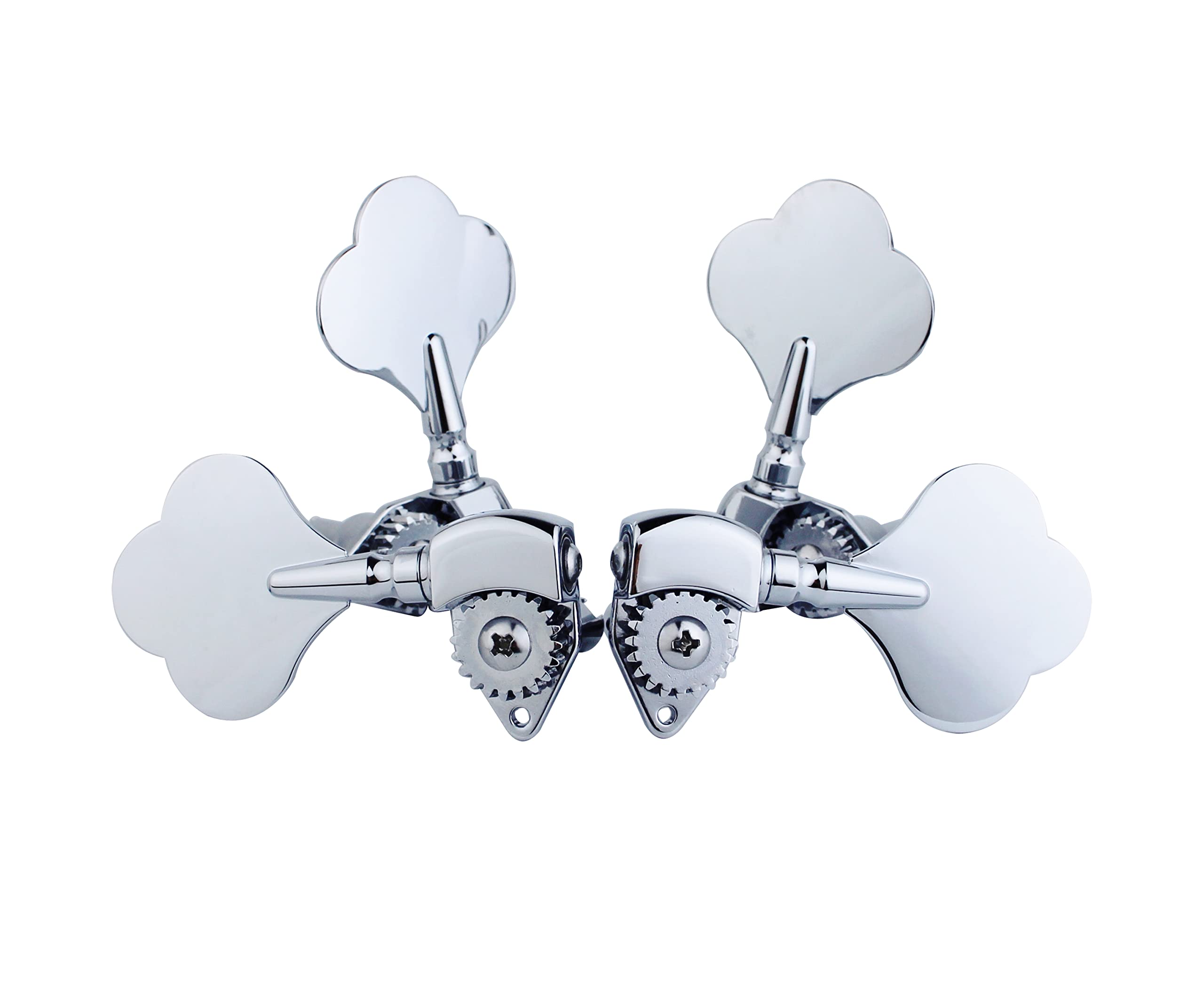 Guyker Open Frame Electric Bass Machine Head (2R + 2L) - 1:20 Ratio Gear Tuners Tuning Key Pegs - chrome