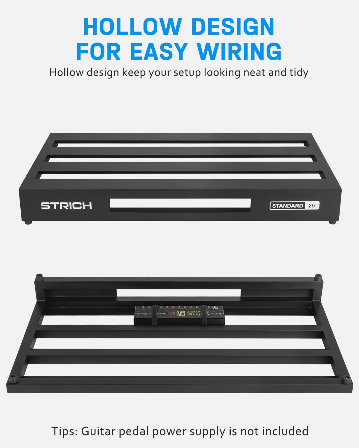 STRICH Guitar Pedal Board Extra Large Size, Aircraft Grade Aluminum 2.9lb Lightweight Pedalboard 25'' x 12.7'' x 2.83'' Effect P