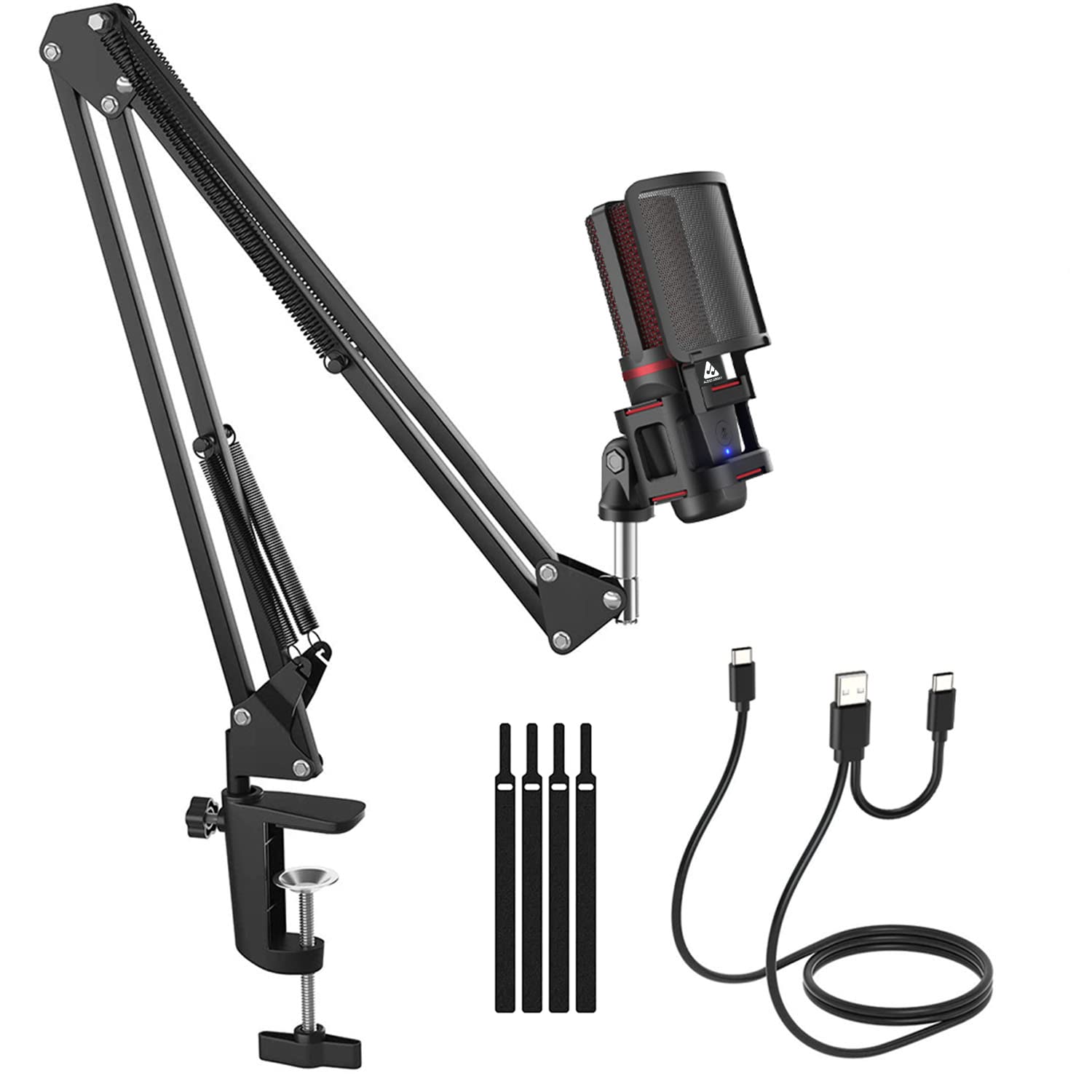 Audio Array AM-C7 USB 2 in 1 Plug & Play Condenser Microphone Kit with Boom Arm | 3.5 mm No Latency Monitoring, Volume Control &