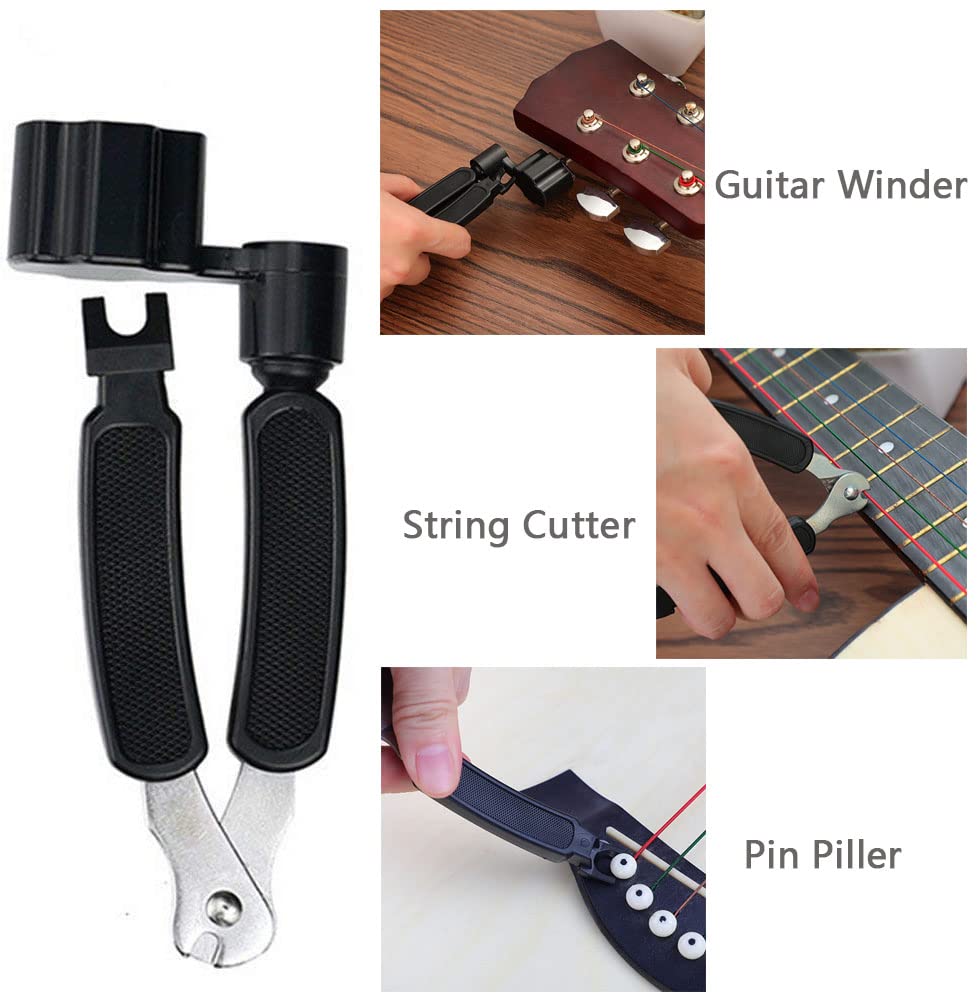 TUOREN Multifunctional Guitar String Winder String Cutter and Bridge Pin Puller Set 3 in 1 Guitar Repair Tool