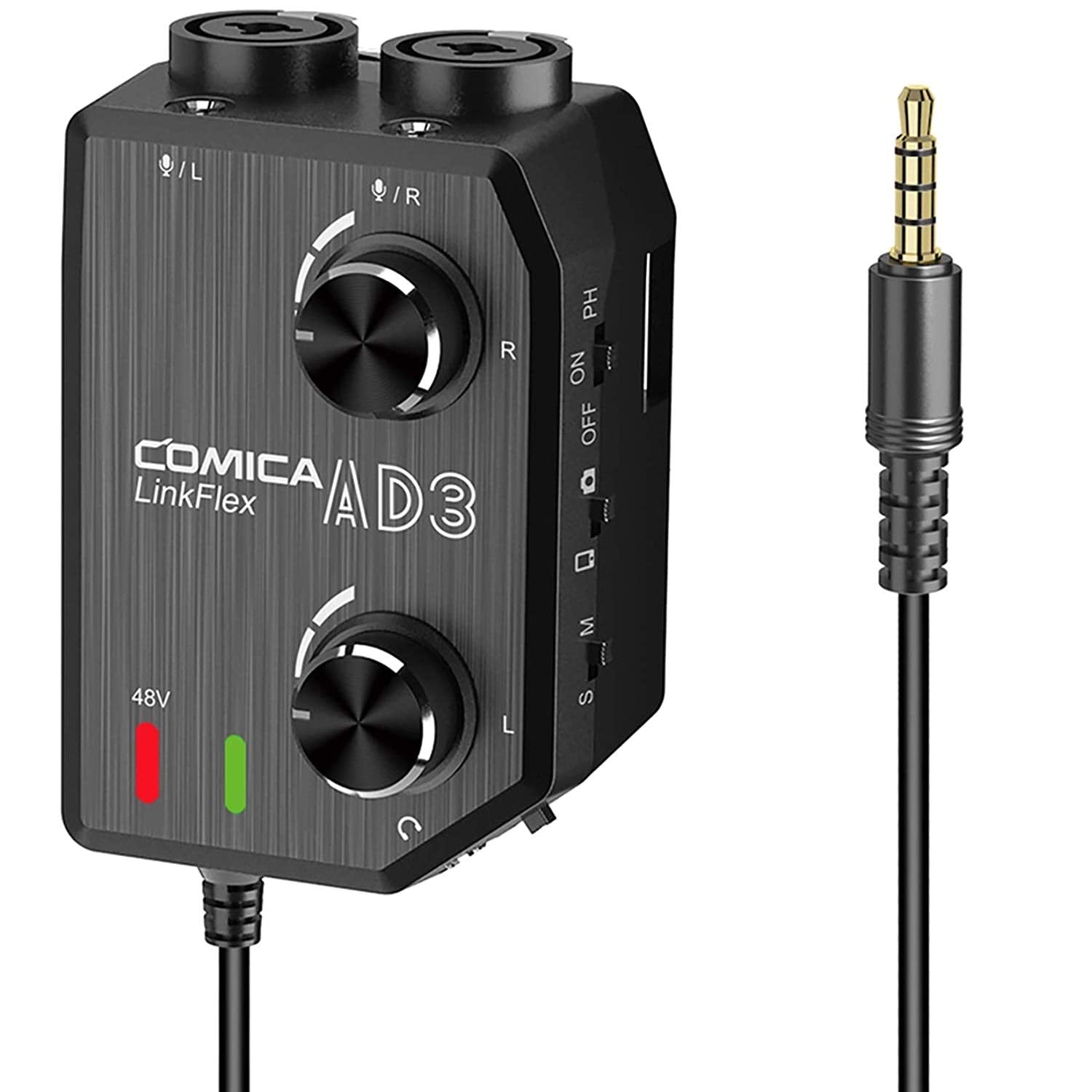 Comica LINKFLEX.AD3 2-Channel XLR/3.5mm/6.35mm Microphone Audio Mixer Preamp with Phantom Power, Guitar Audio Interface Micropho
