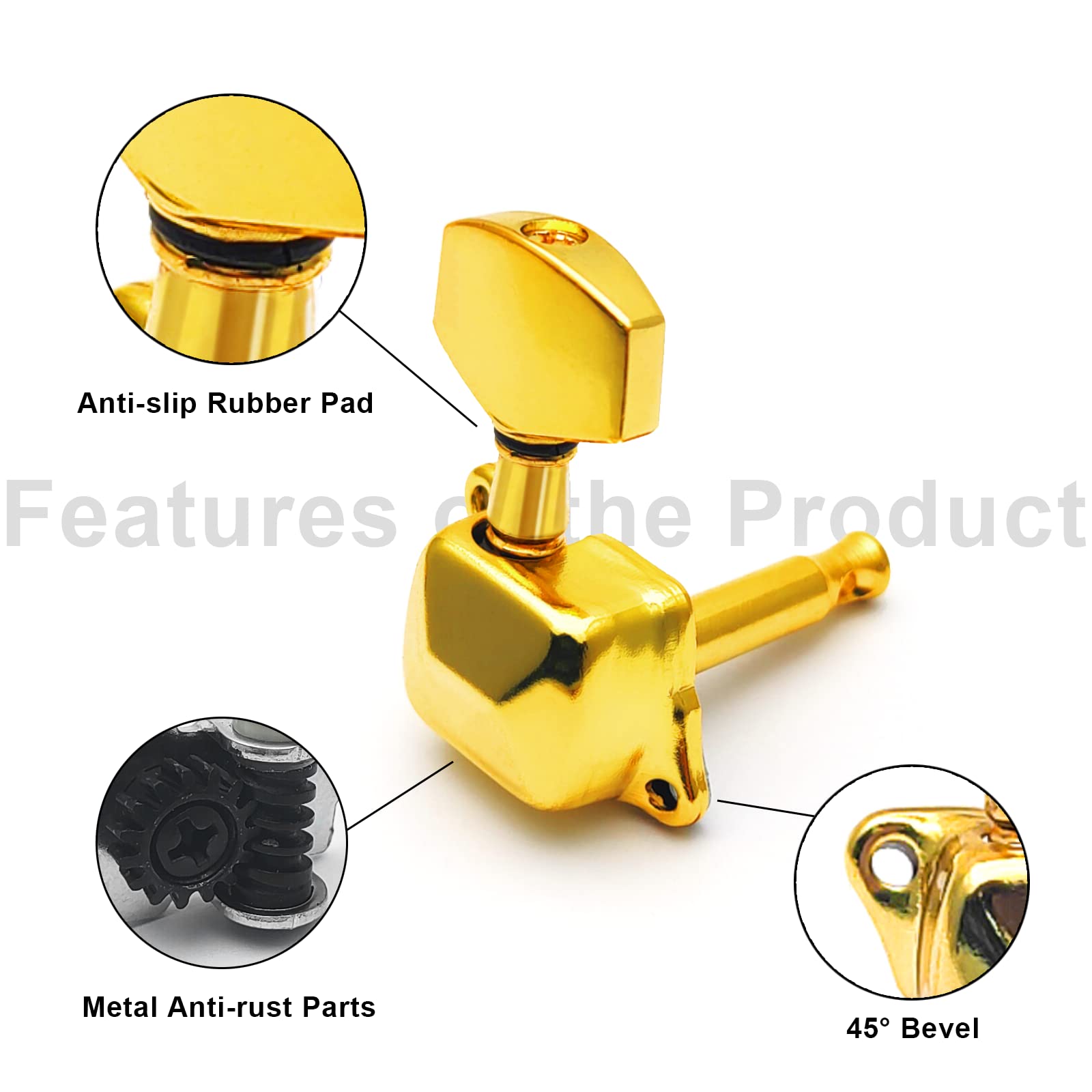 SAPHUE 3+3 Semi-closed Guitar Tuners String Tuning Pegs Keys Machine Heads Set for for Acoustic or Electric Guitar (Gold)