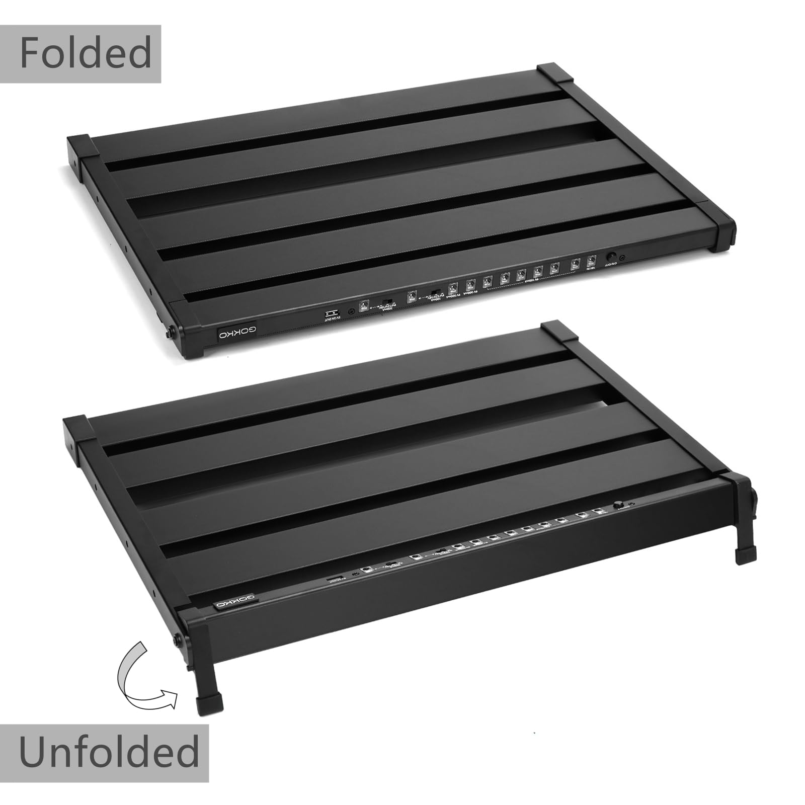 GOKKO 20.5'' x 13.8'' Pedal Board with Integrated Power Supply, Aluminum Folding Powered Guitar Pedalboard with Carry Bag (GK-58