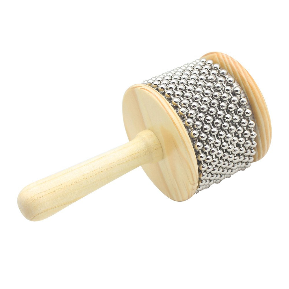 Mowind Wooden Cabasa Hand Shaker Percussion Instrument with Metal Beads for Classroom Band 3.4 Size
