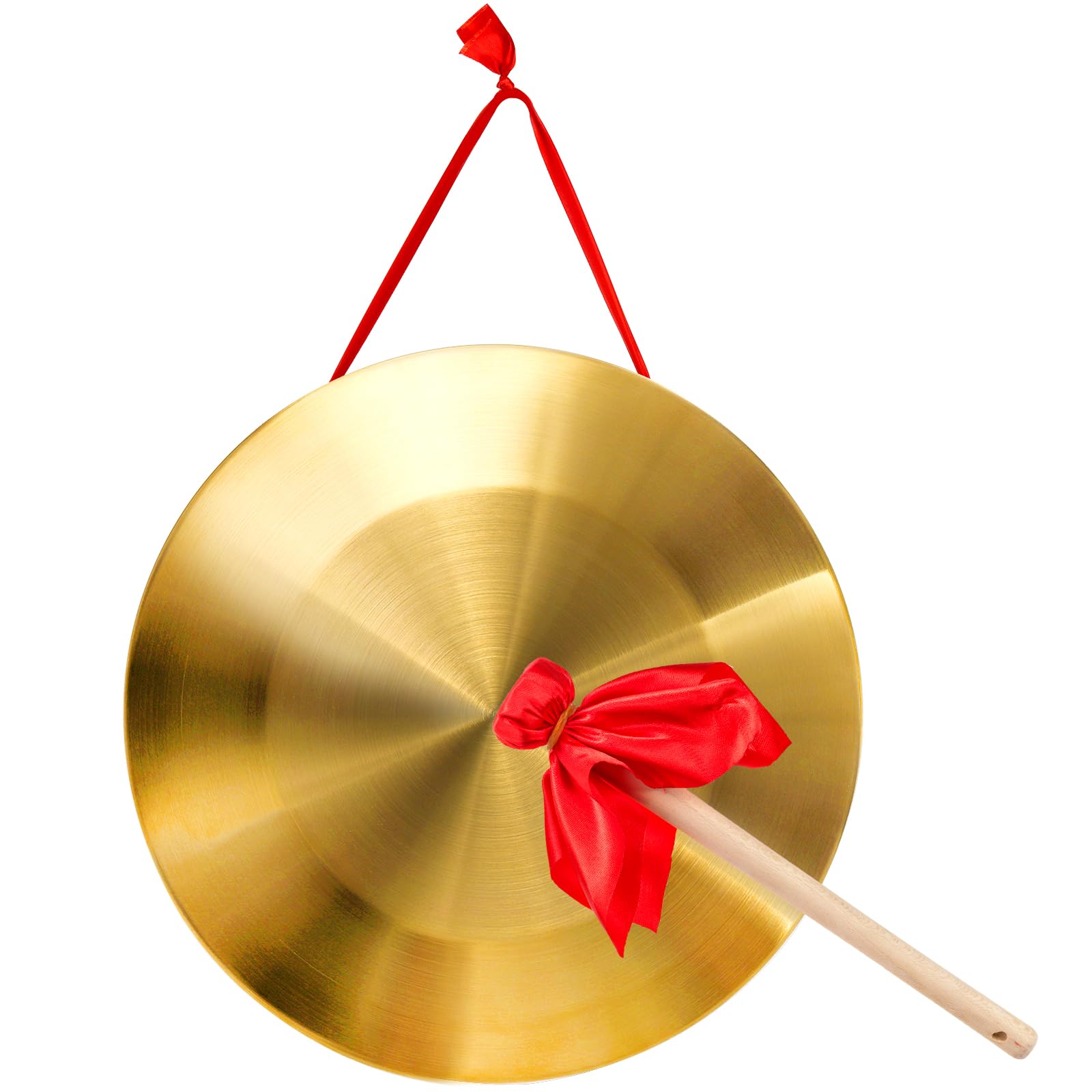 ZEAYEA 12.6 inch Gong Instrument, Chinese Traditional Percussion Instrument Copper Gong with Beater and Red Hanging Ribbon for C