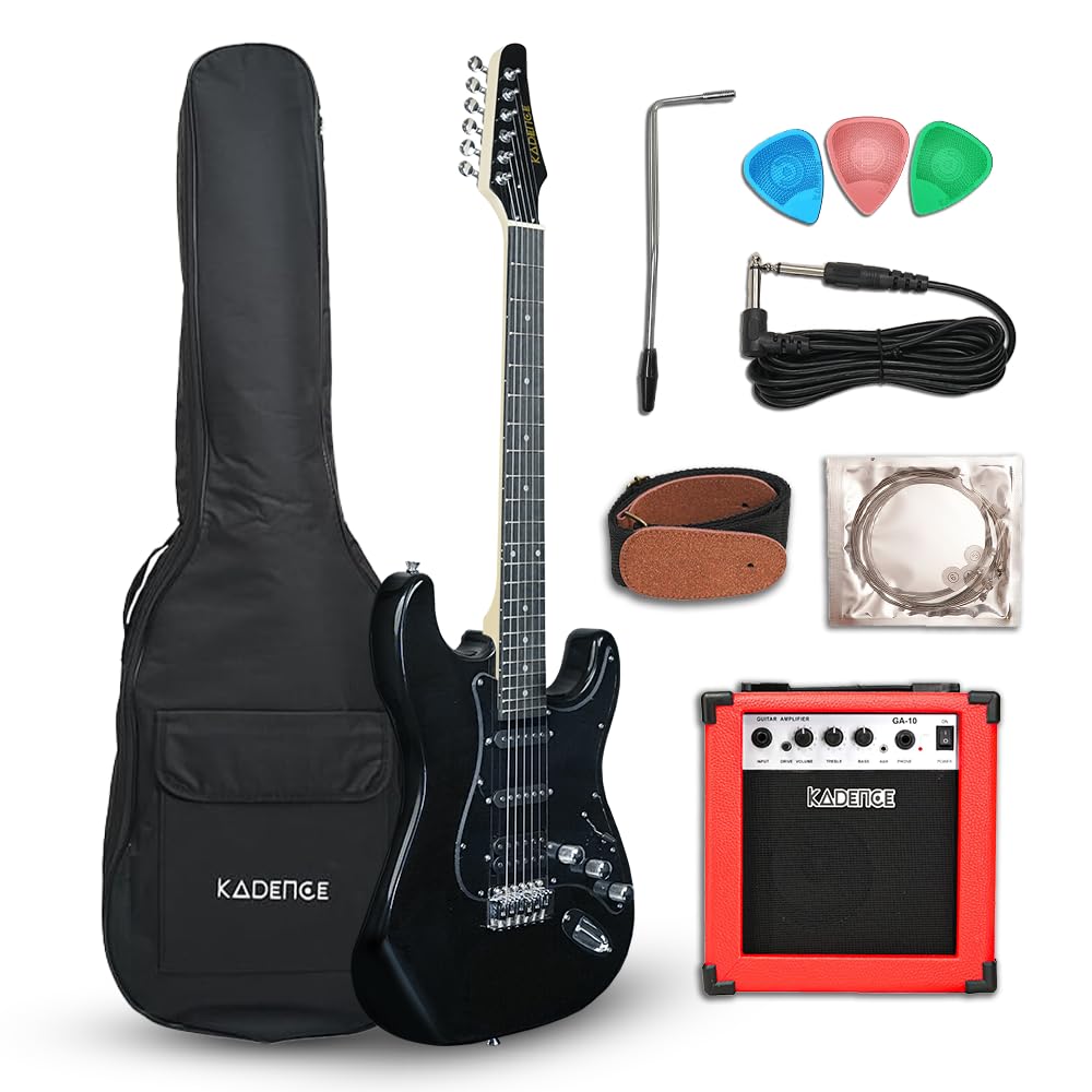 Kadence EGBLK-SC Astroman 39 Electric Guitar | SG Style | Paulownia Wood | S S H Pickup Configuration | Comes with Bag, Strap, P