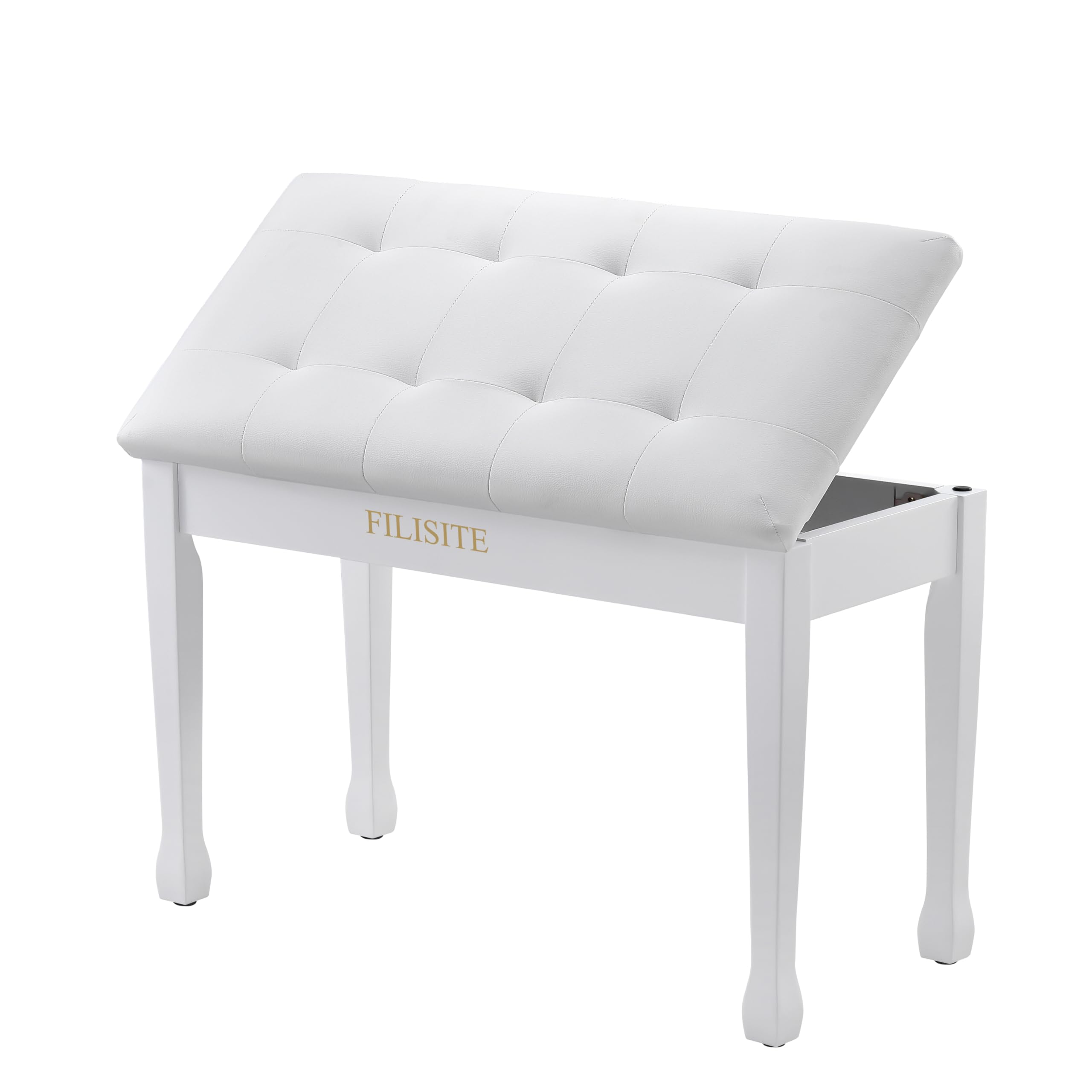 FILISITE Duet Piano Bench with Storage, Wooden Piano Stool with Waterproof Padded Cushion, Bench Seat for Vanity, Living Room, B