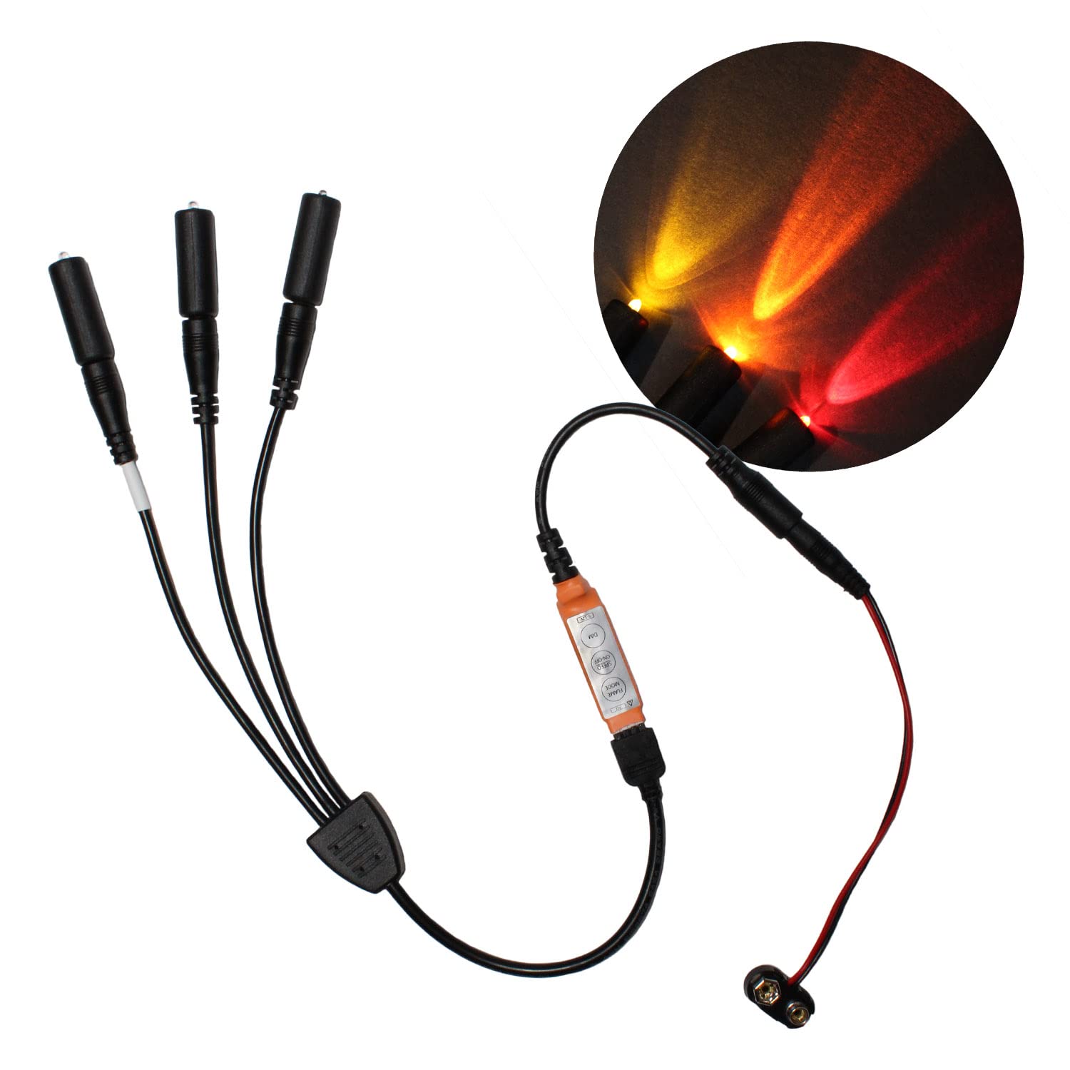 Prop and Scenery Lights Flame Light Kit Flickering Three Head Amber Orange Red LEDs for Special Effects Lighting Battery Operate