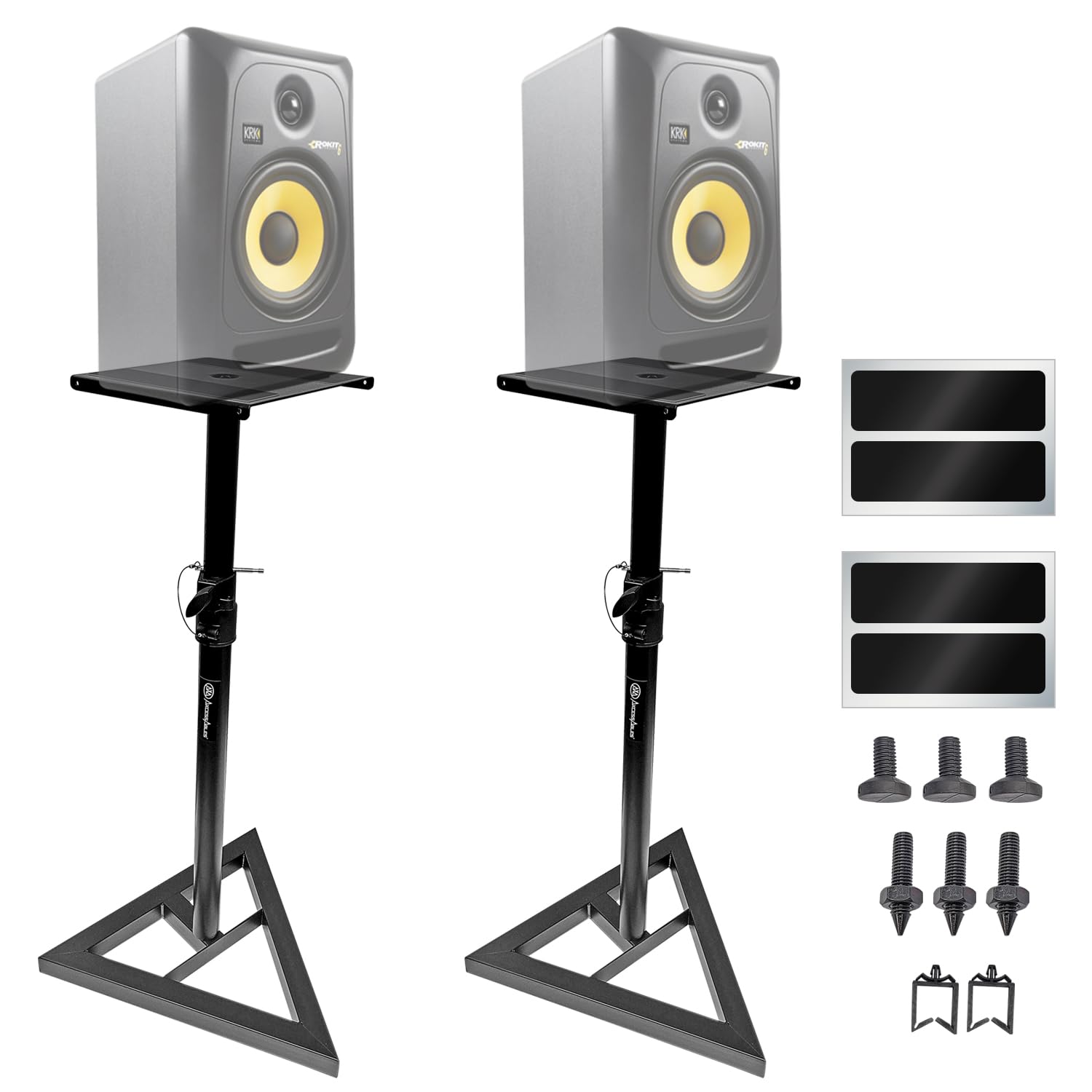 AxcessAbles Studio Monitor Speaker Stands Pair. 80lb Capacity per Stand. Adjustable Height 26 - 42. Metal Constructed Stands Ide