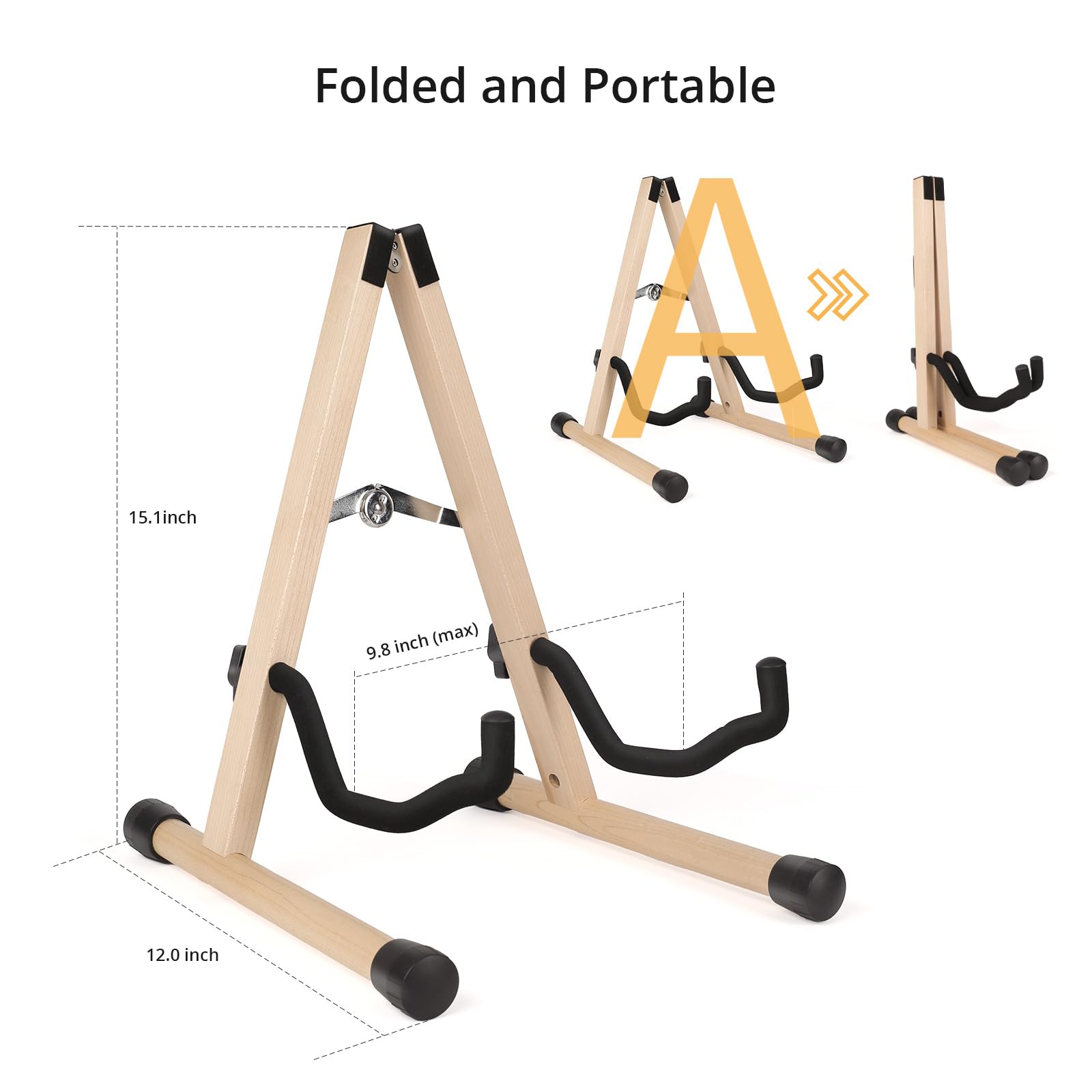 MUSO Natural Wood Guitar Stand, A-Frame Folding Holder, Easy Assembly and Portable, For Guitar,Bass,Ukulele,Banjo,Cello,Mandolin