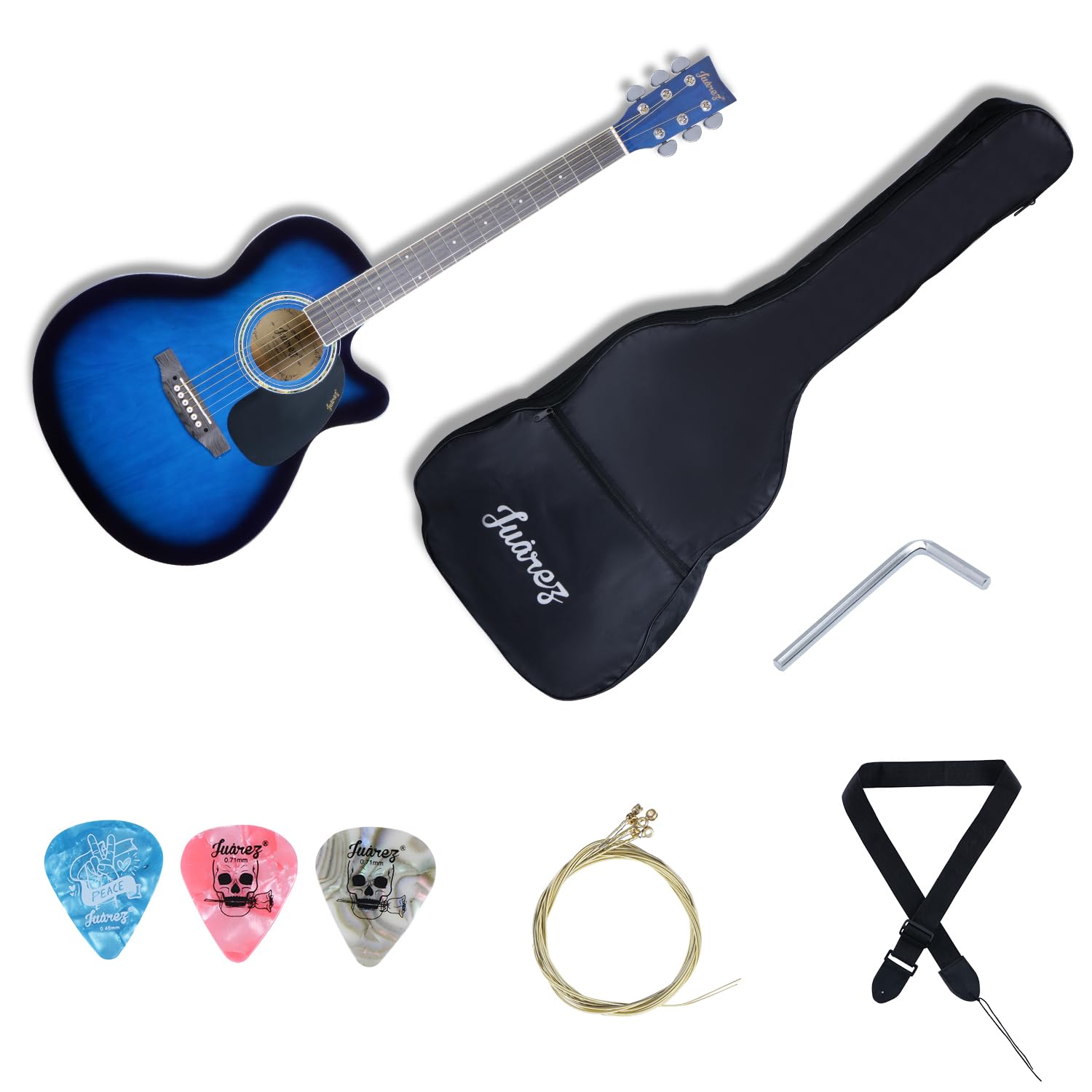 Juarez Wood Jrz40C/Blu-Eq Guitar - Enhanced Sound With Truss Rod, Bag, Strings, Strap, Picks, And Eq-7545R Blue