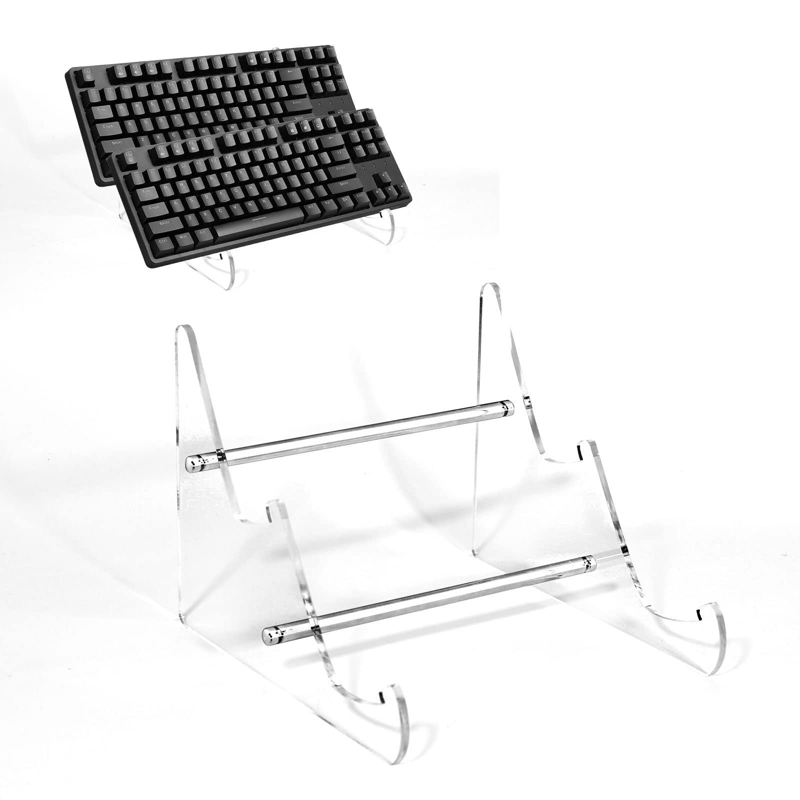 Saihisday Acrylic Keyboard Display Stand 2-Tier Mechanical Keyboard Storage Rack Transparent Display Holder for Keybpard Tablet 