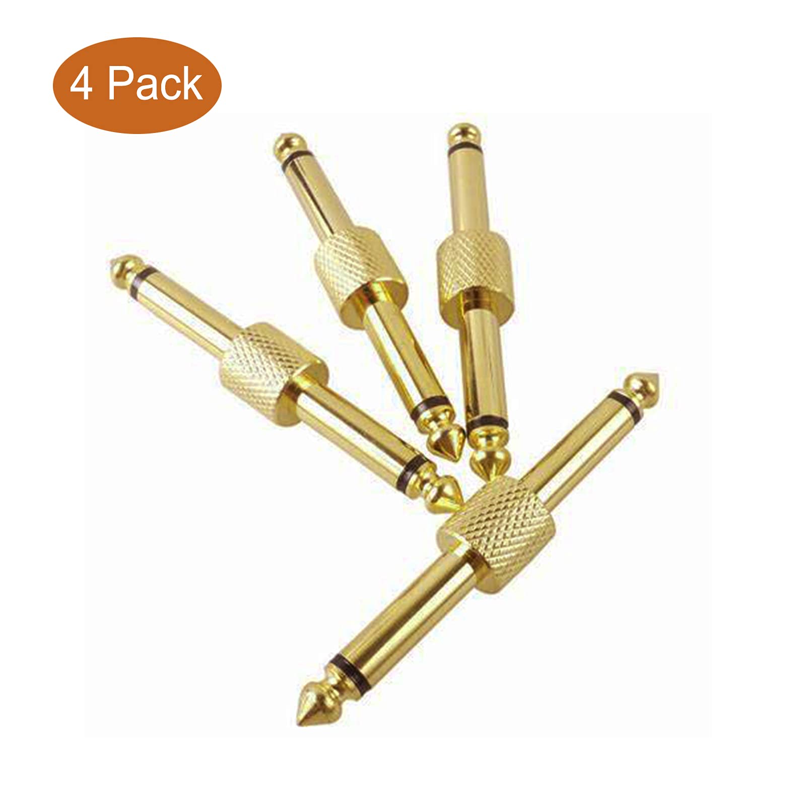 Amuzik Guitar Pedal Coupler Straight Type 1/4 inch Guitar Pedal Connector 6.3mm for Effect Pedalboard Space Saving, Gold Planted