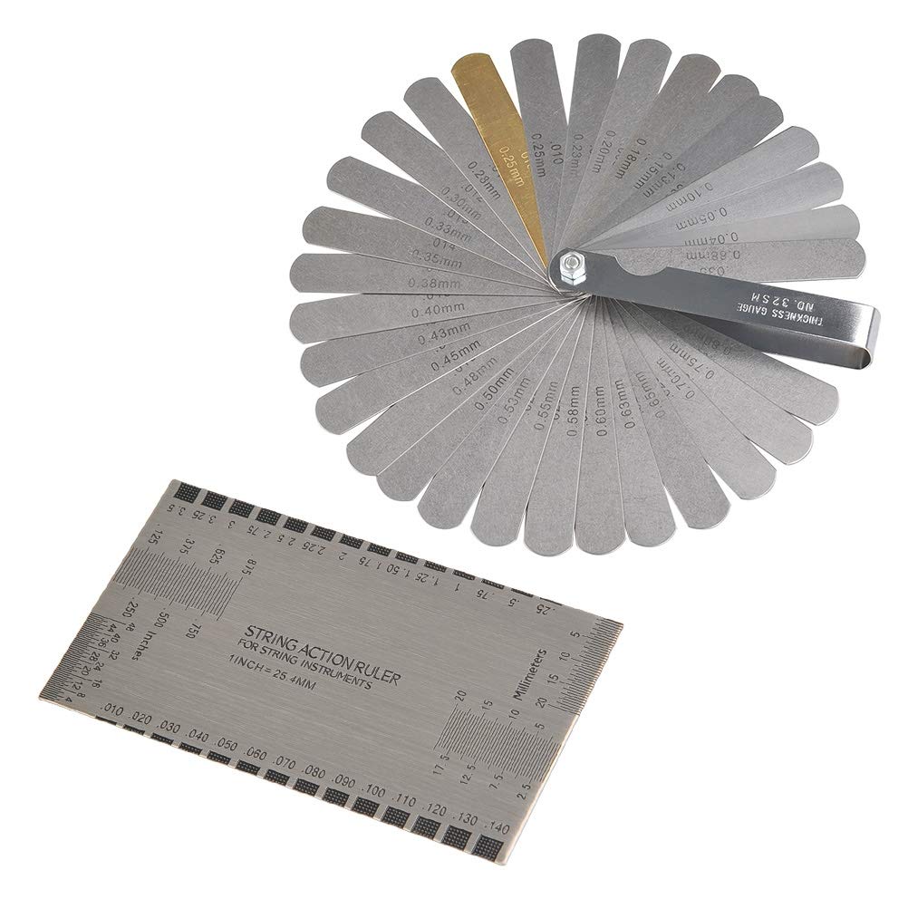 Timesetl 2Pack Stainless Steel Feeler Gauge Dual Marked Metric And Imperial Gap Measuring Tool 32 Blades + String Action Ruler G