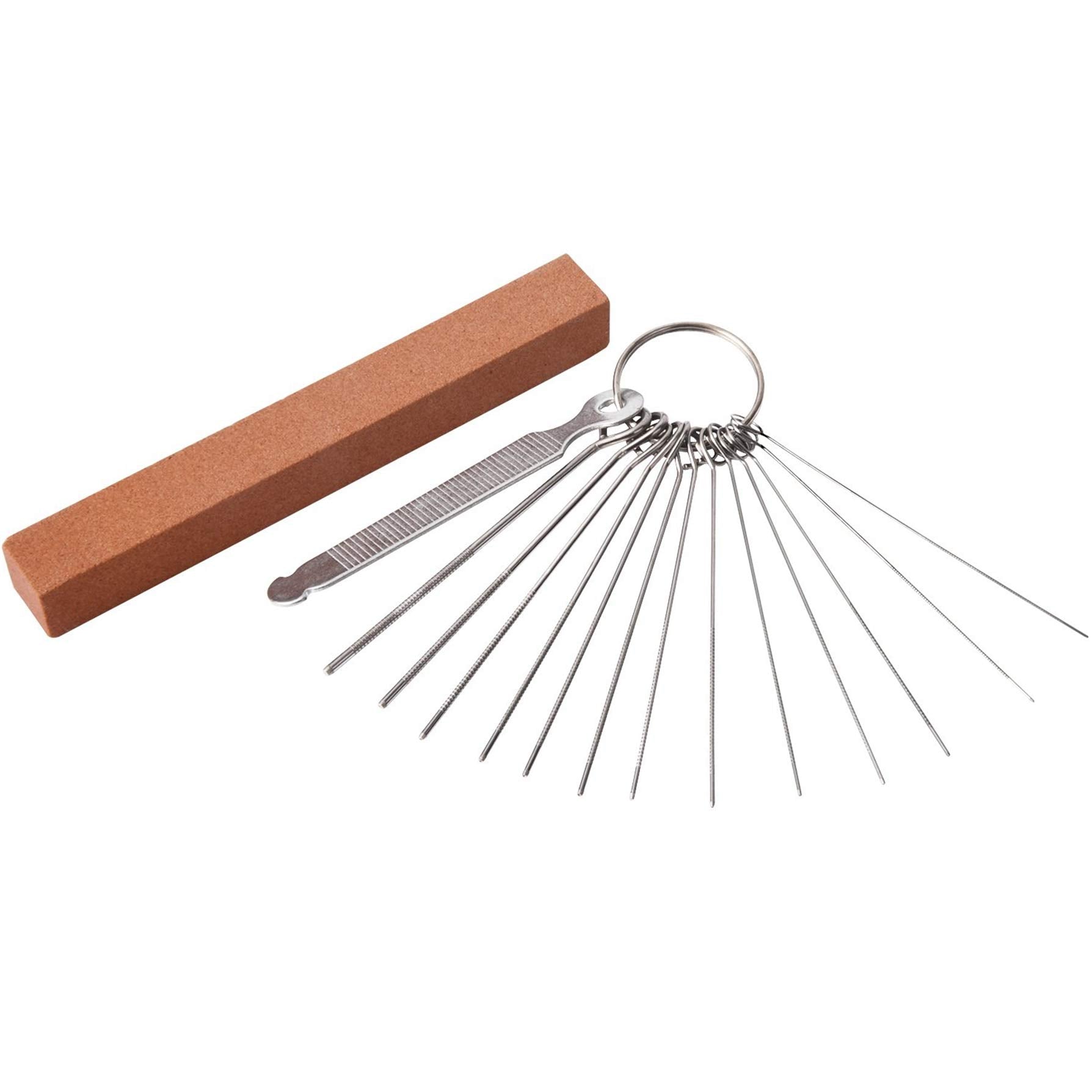 Guitar Bridge Saddle Nut File Set, 13 Different Size Stainless Steel Files with Grinding Stone for Electric Acoustic Guitar Ukul