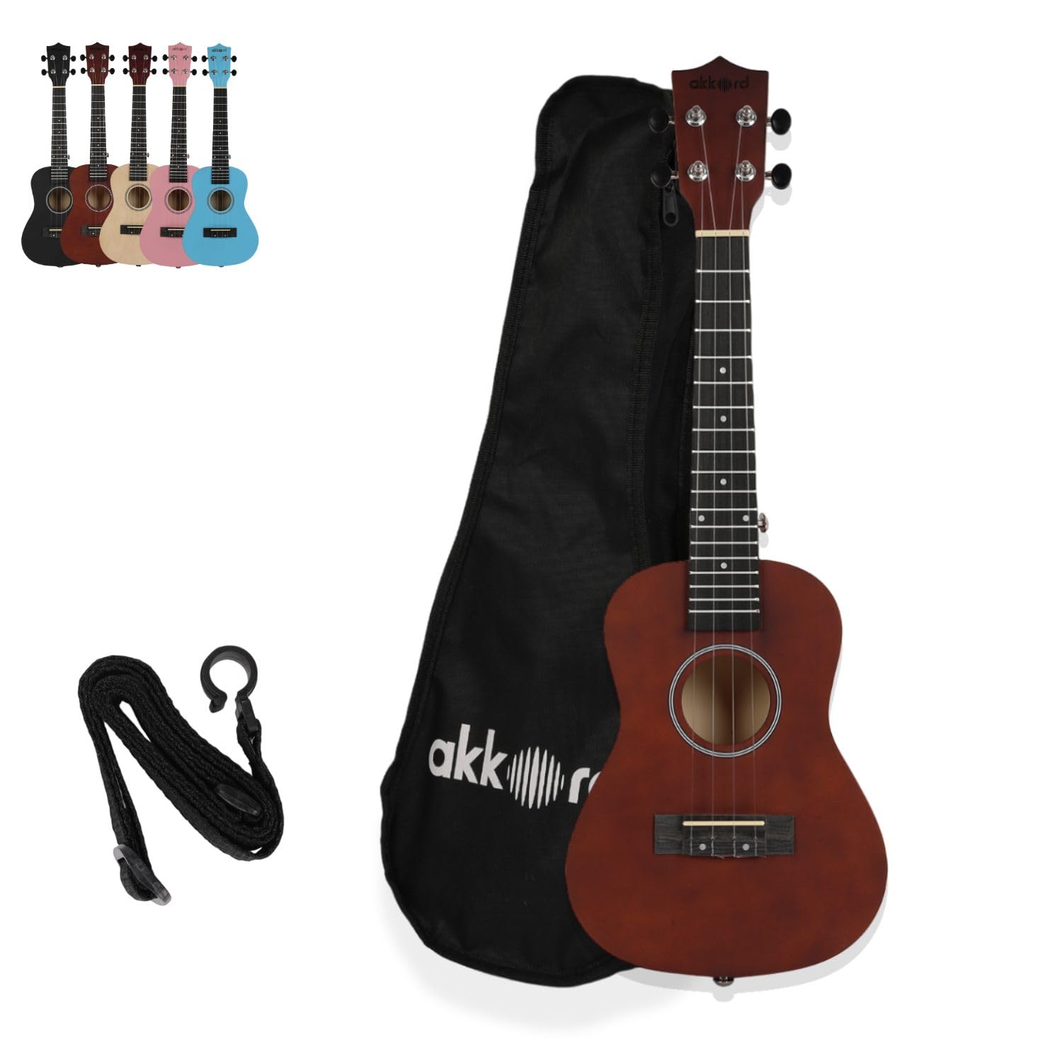 Akkord Corcert Ukelele 23, Earth Brown Colour- Matte Finish, Fluorocarbon Strings, With Strap And Bag