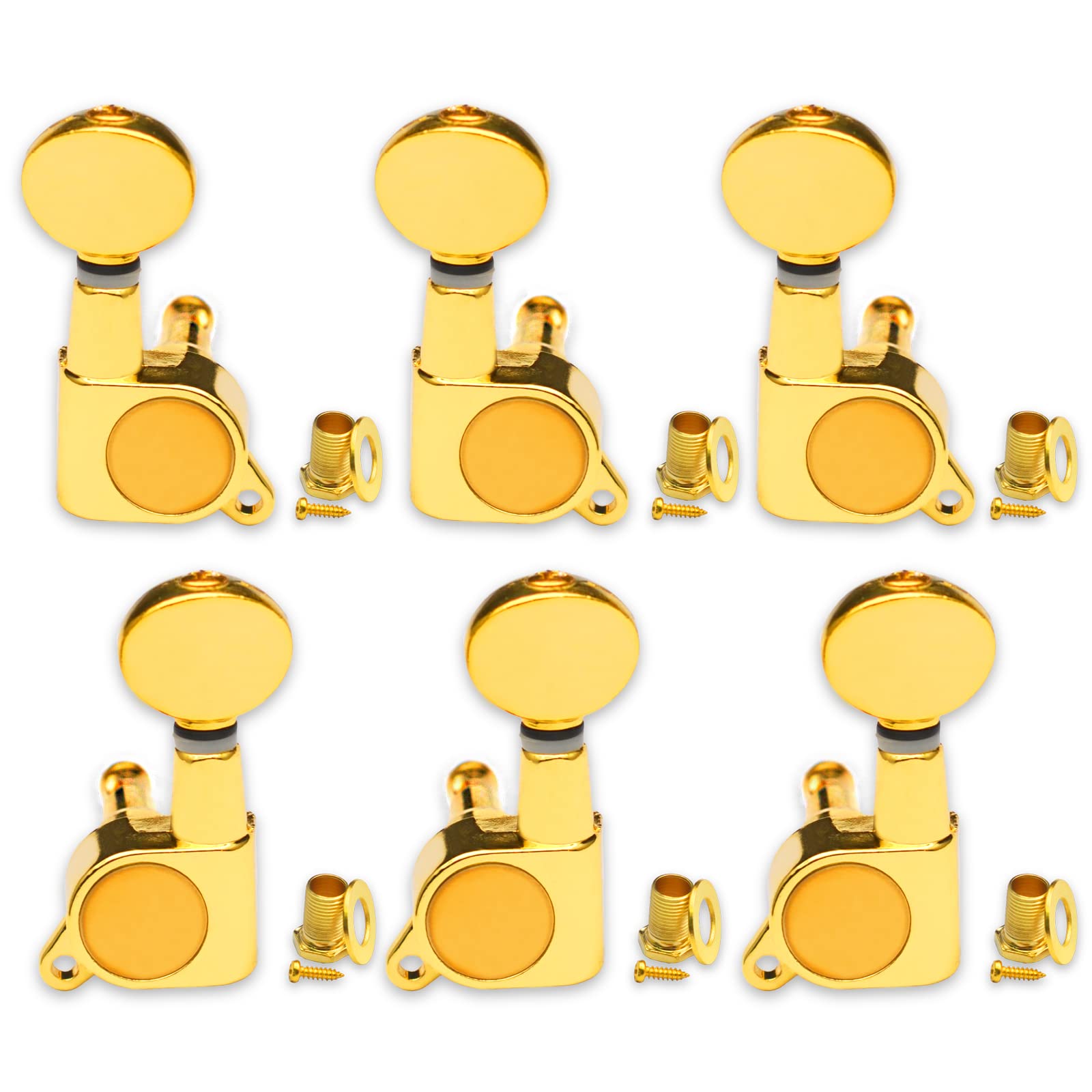 Saphue 6 Pieces 3R3L Guitar Tuner Pegs,Small Oval Concave Button Sealed-Gear String Tuners Tuning Pegs Key Machine Heads For Aco
