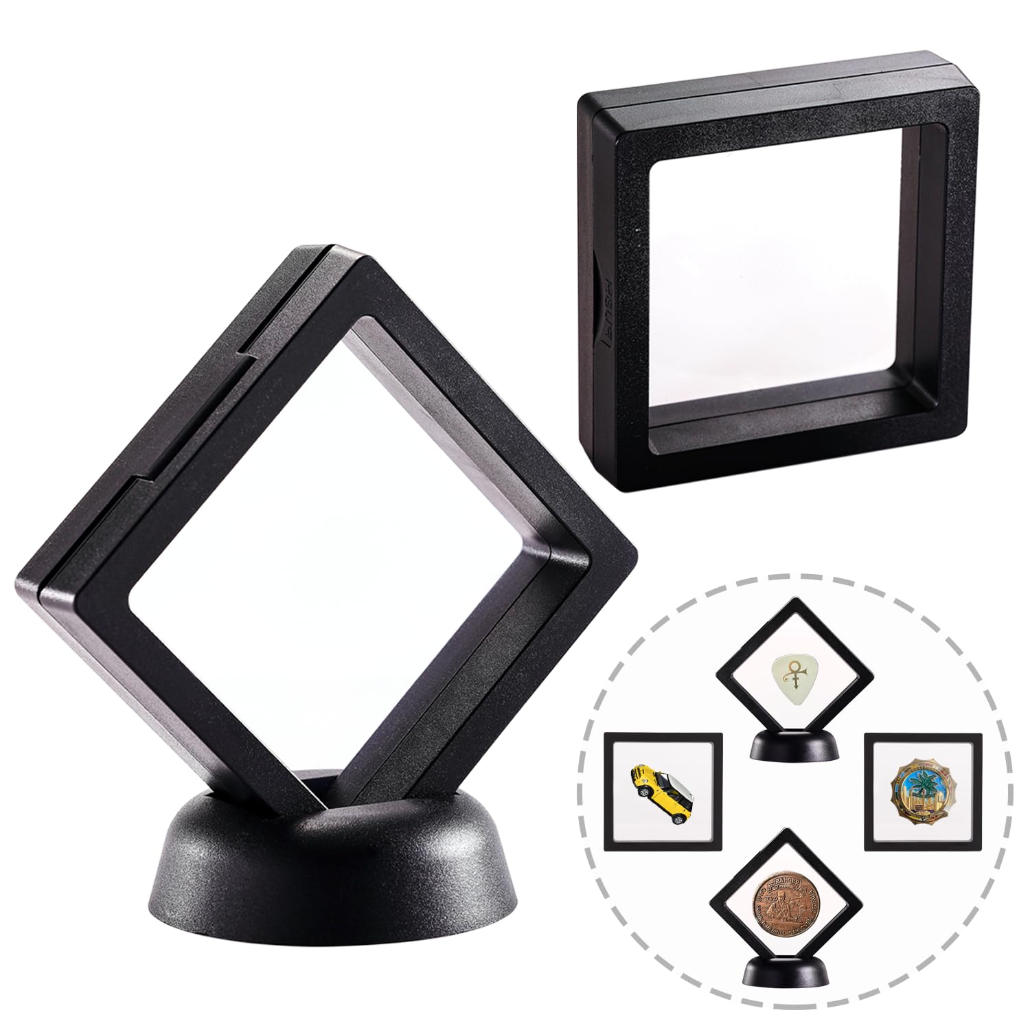 Set of 3 Challenge Coins Display Frame, YITOU Guitar Pick 3D Floating Display Case, Small Shadow Box, Clear Floating Frame Displ