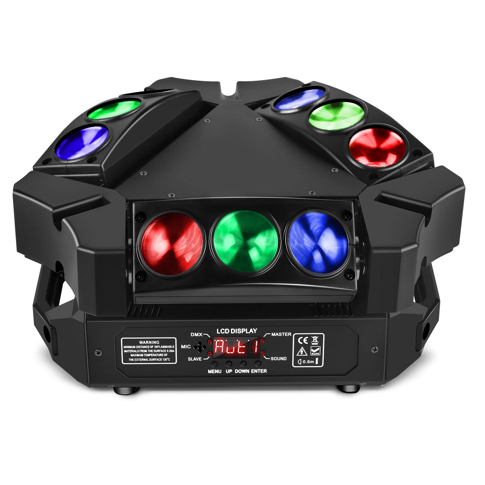 Spider Moving Head Lights, Uking Dj Lights 9 Leds Heads X 10W Rgb Stage Lighs 12/19 Channels Dmx-512 And Sound Activated Great