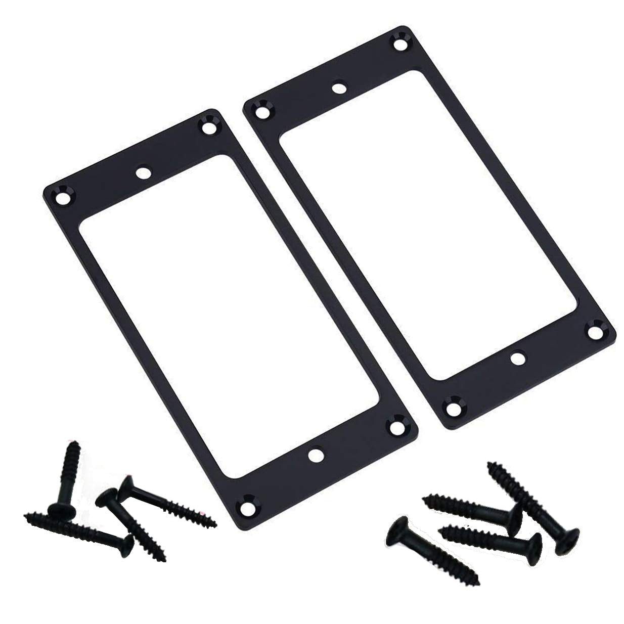 2Pcs Share Goo Metal Flat Humbucker Cover Electric Guitar Pickup Frame Mounting Ring With Screws (Black)