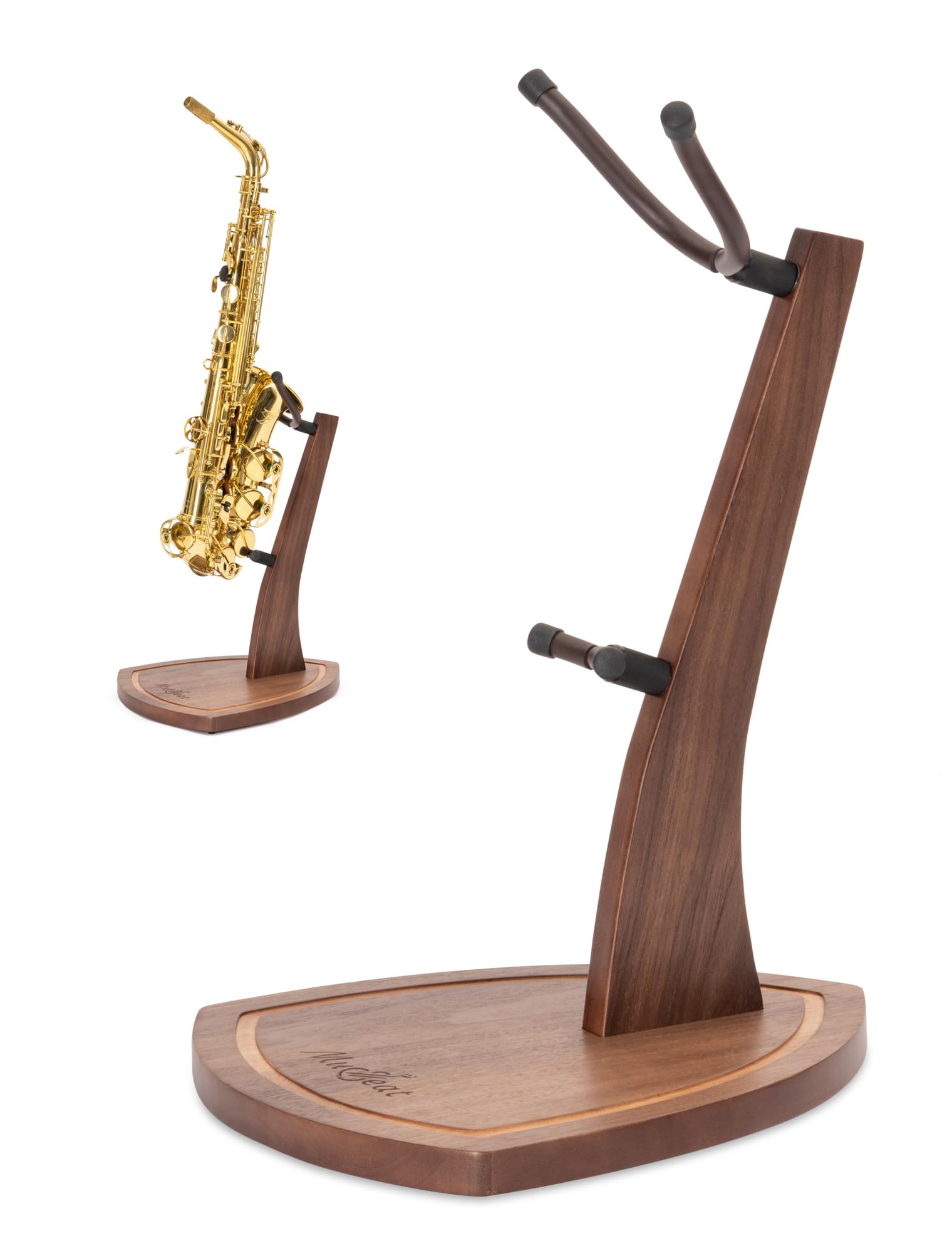 Musbeat Saxophone Stand, Saxophone Stand for Alto and Tenor, Walnue Hardwood Alto Sax Stand with Soft Silicone Yokes, Handcrafte