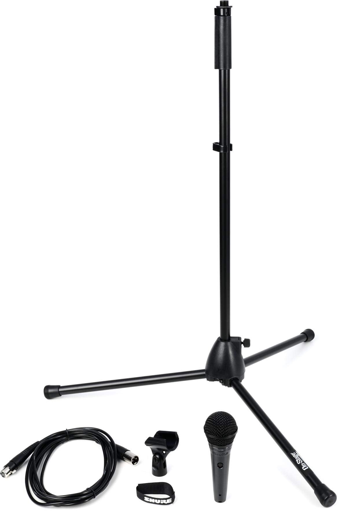 Shure Stage Performance Kit with PGA58 Cardioid Dynamic Vocal Handheld Microphone, XLR Cable and Mic Stand - for Onstage or Stud