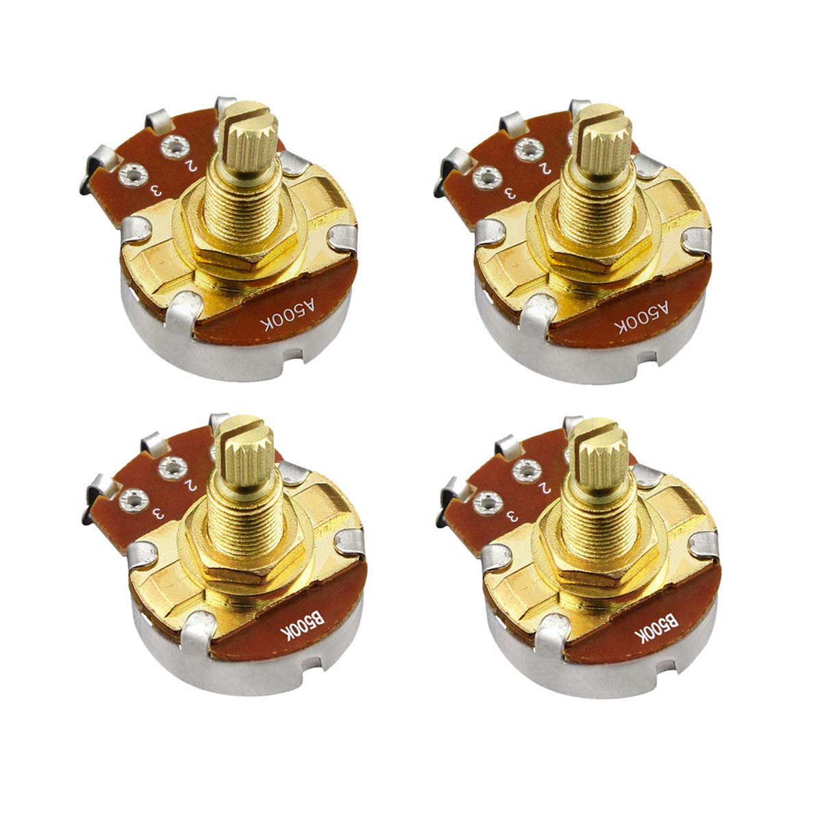 Fleor 4Pcs A500K Guitar Pots L18Mm Shaft Audio Taper Volume Potentiometer,Golden Color