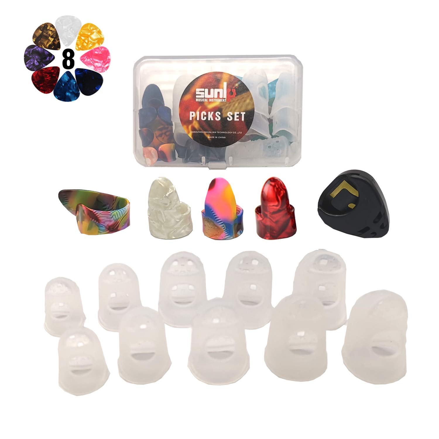 Sunlp Thumb Finger Picks, Guitar Finger Fingertip Protectors, Guitar Picks, Pick Holder, Gift Set Kit Useful For Acoustic Guitar